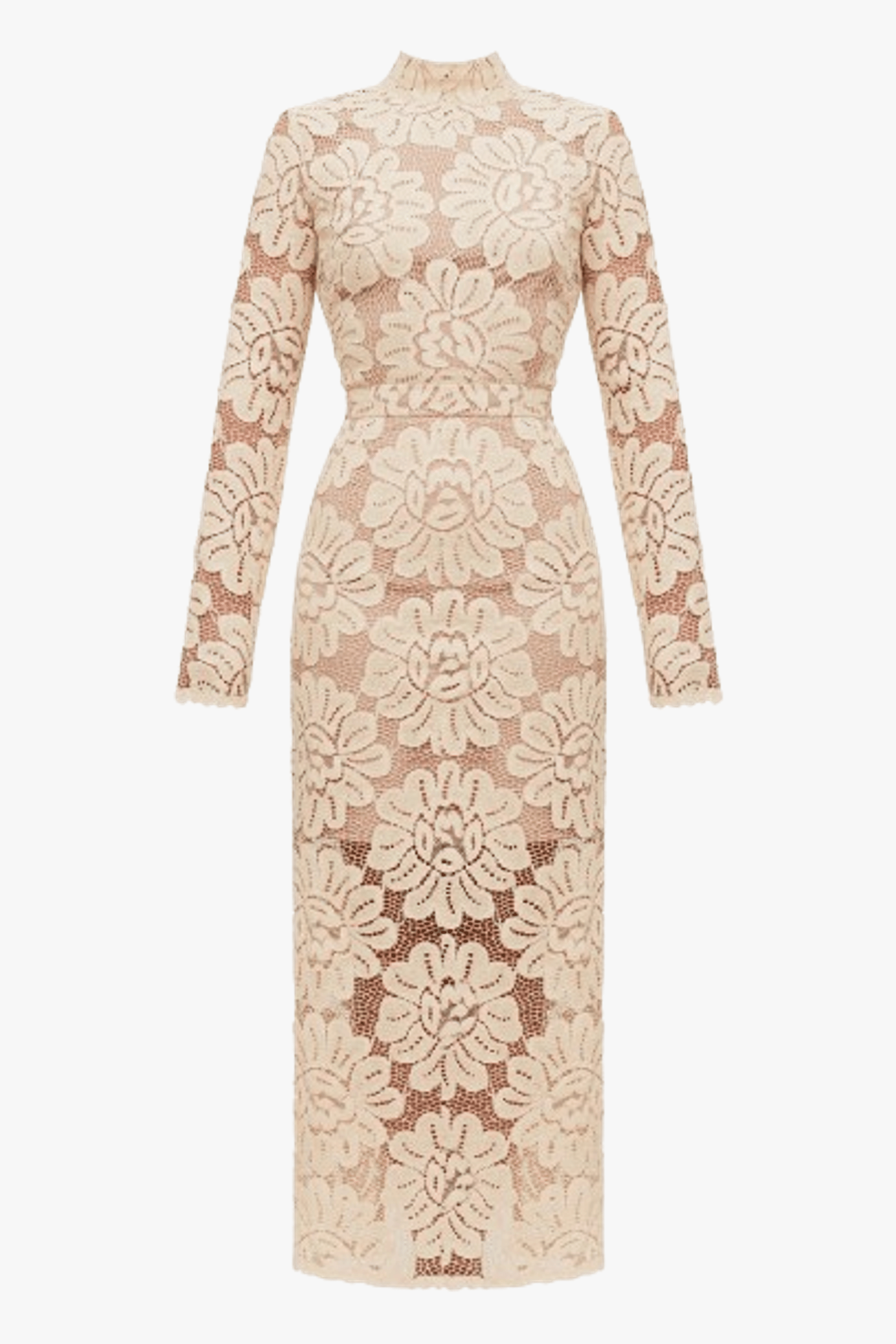 ELENA cream floral lace midi dress with turtleneck made by UNDRESS