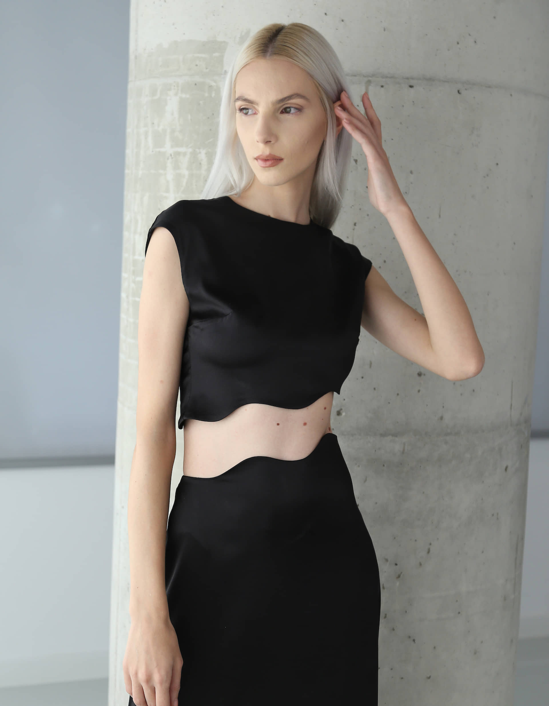 RHEA Silk Top in Black made by MAET