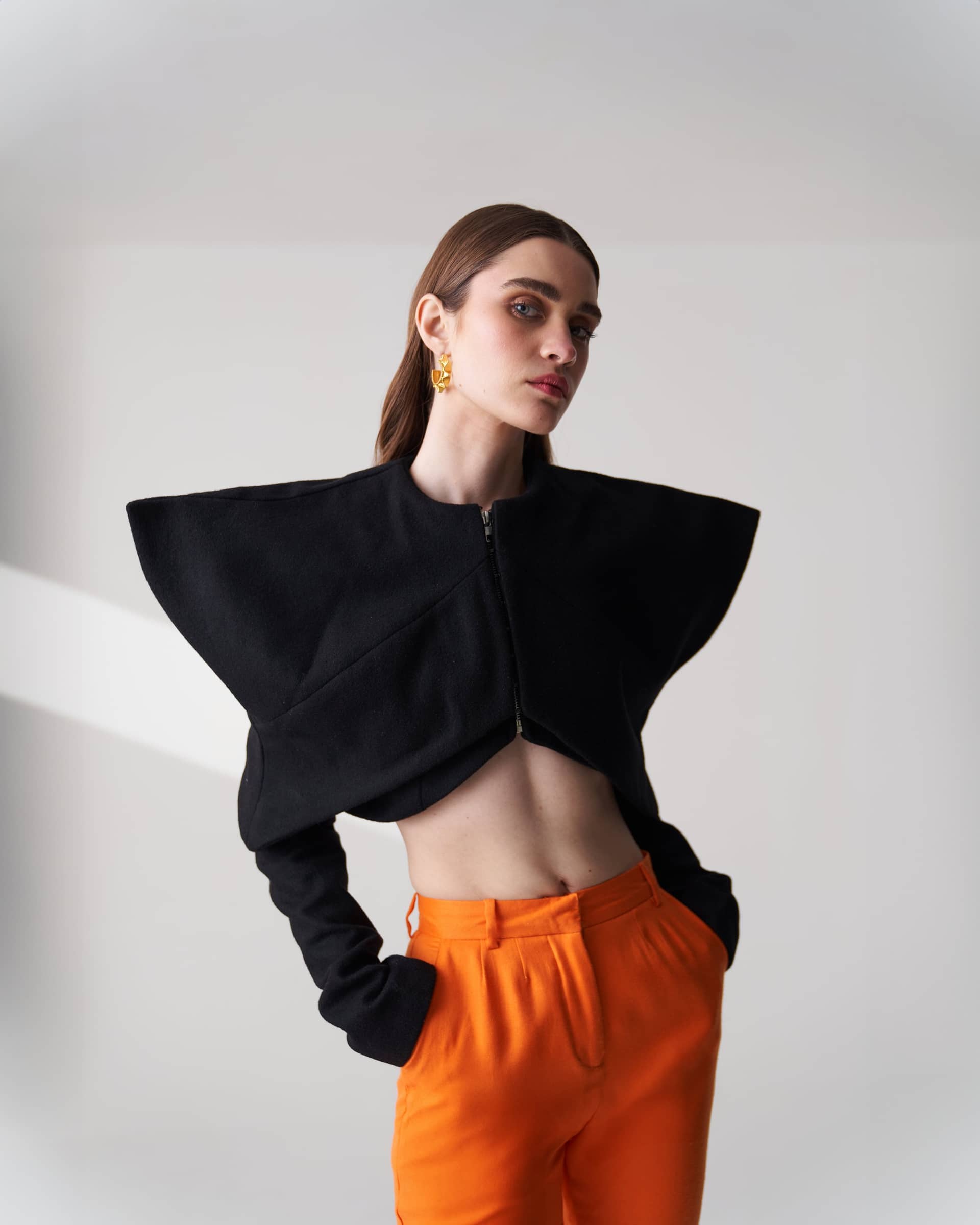 Wool Blend Cropped Jacket made by Szabo Sihag