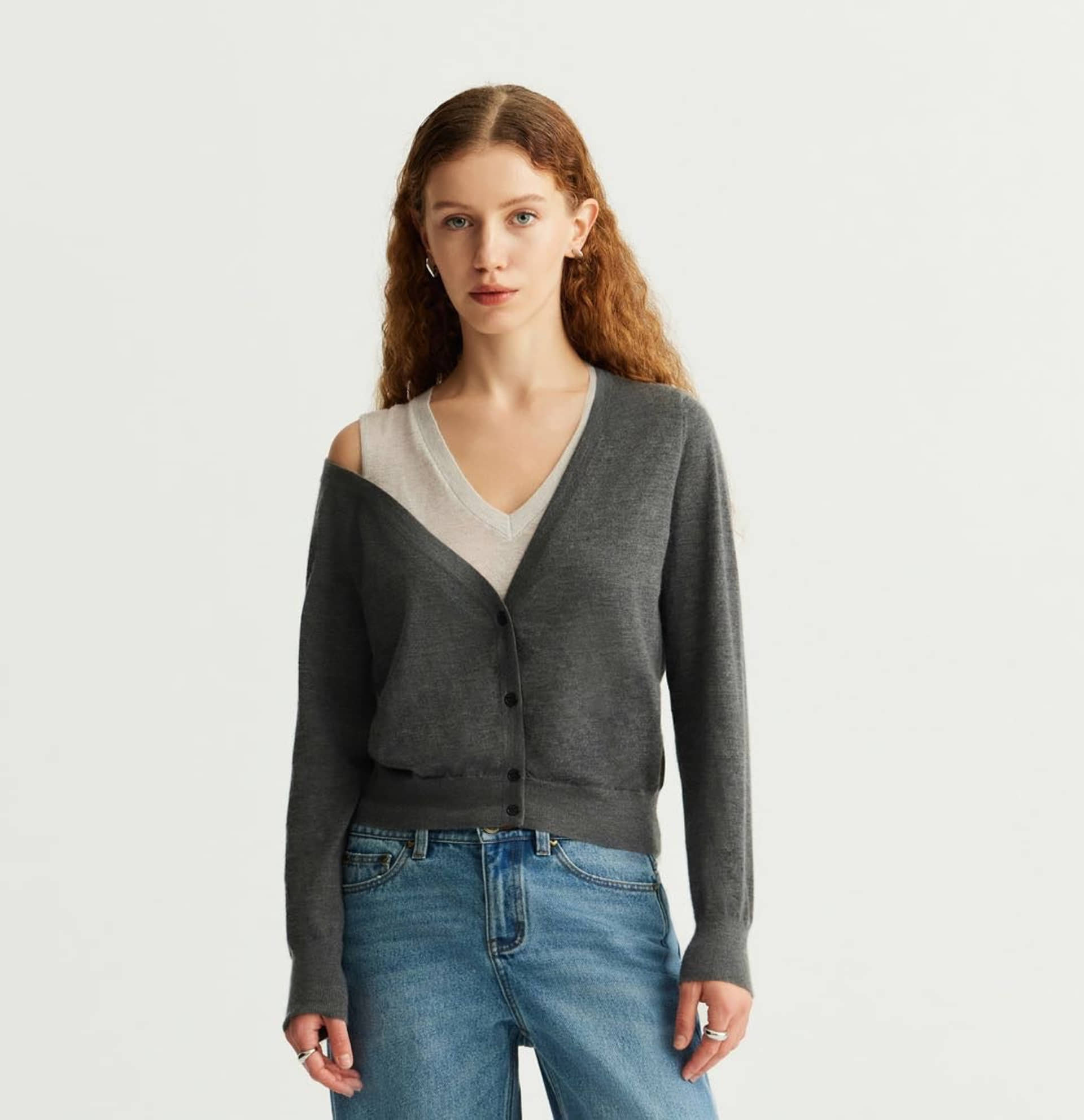 CASHMERE FAUX TWO-PIECE CARDIGAN made by CRUSH Collection