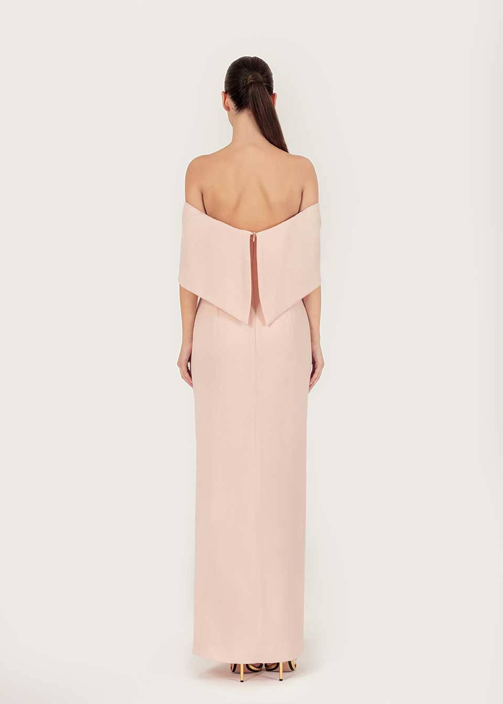 Wool crepe off-shoulder dress made by Monika Dimova