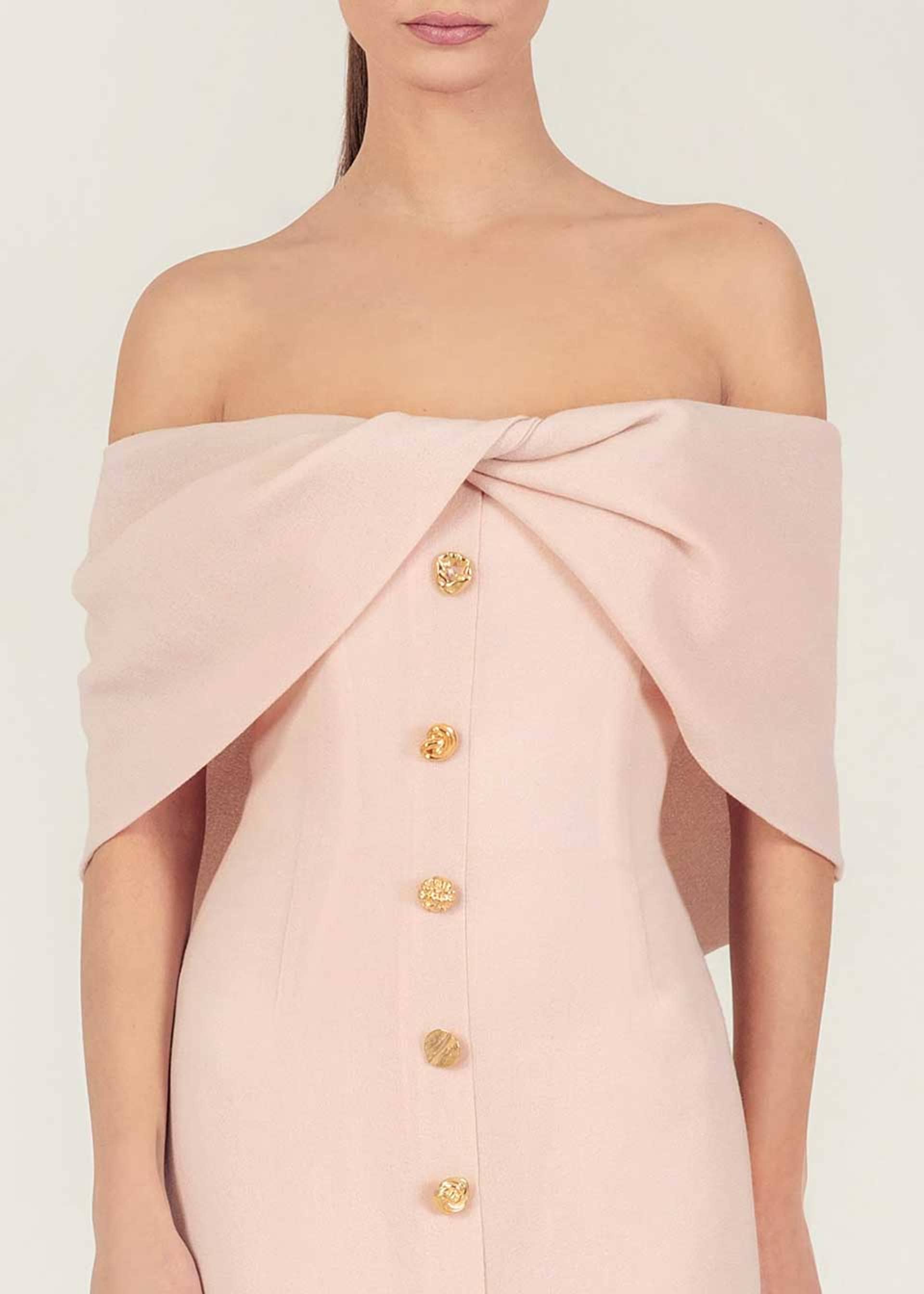 Wool crepe off-shoulder dress made by Monika Dimova