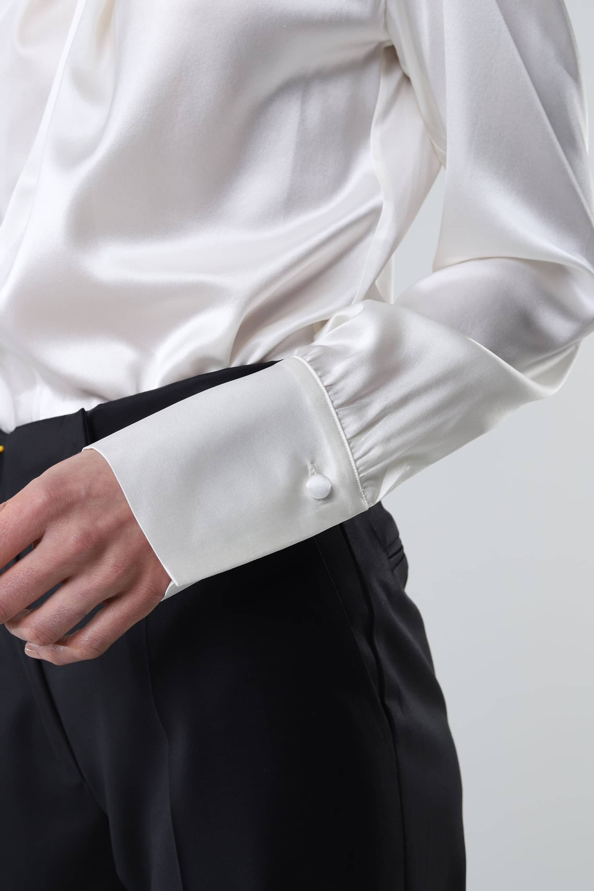 Twist Silk Blouse With Long Sleeves In Ivory made by Vesna W