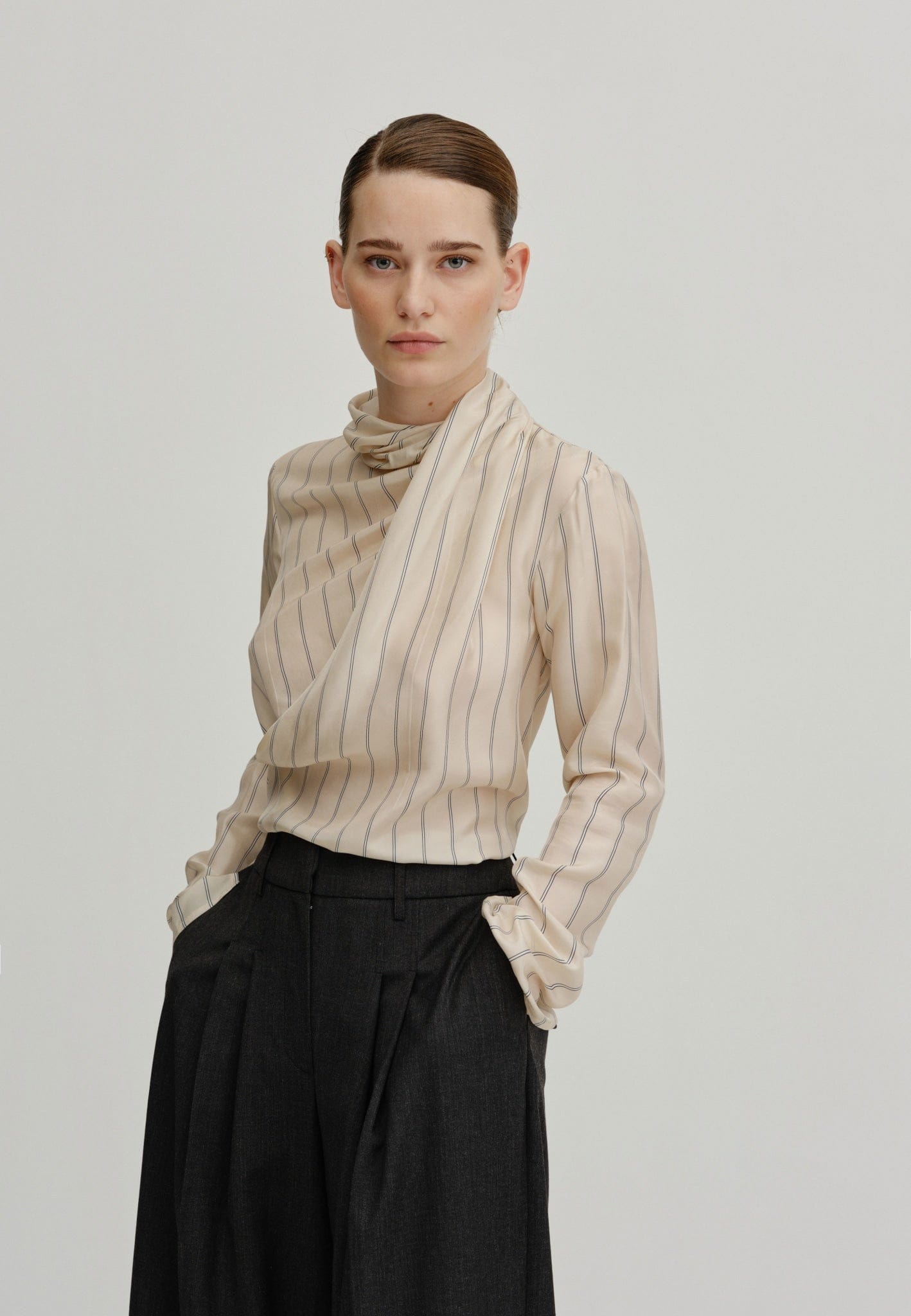 Chelsea Blouse - Creme Stripe in Beige made by HERSKIND