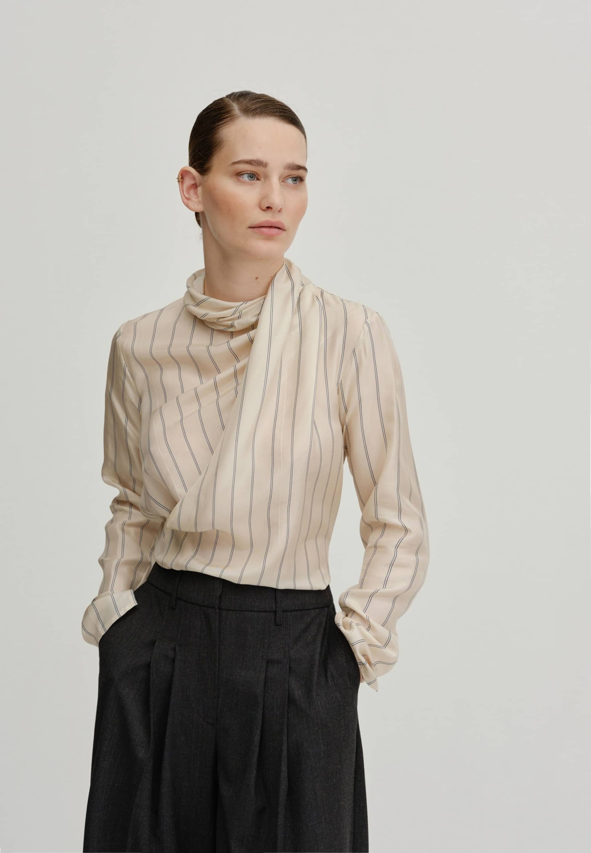 Chelsea Blouse - Creme Stripe in Beige made by HERSKIND
