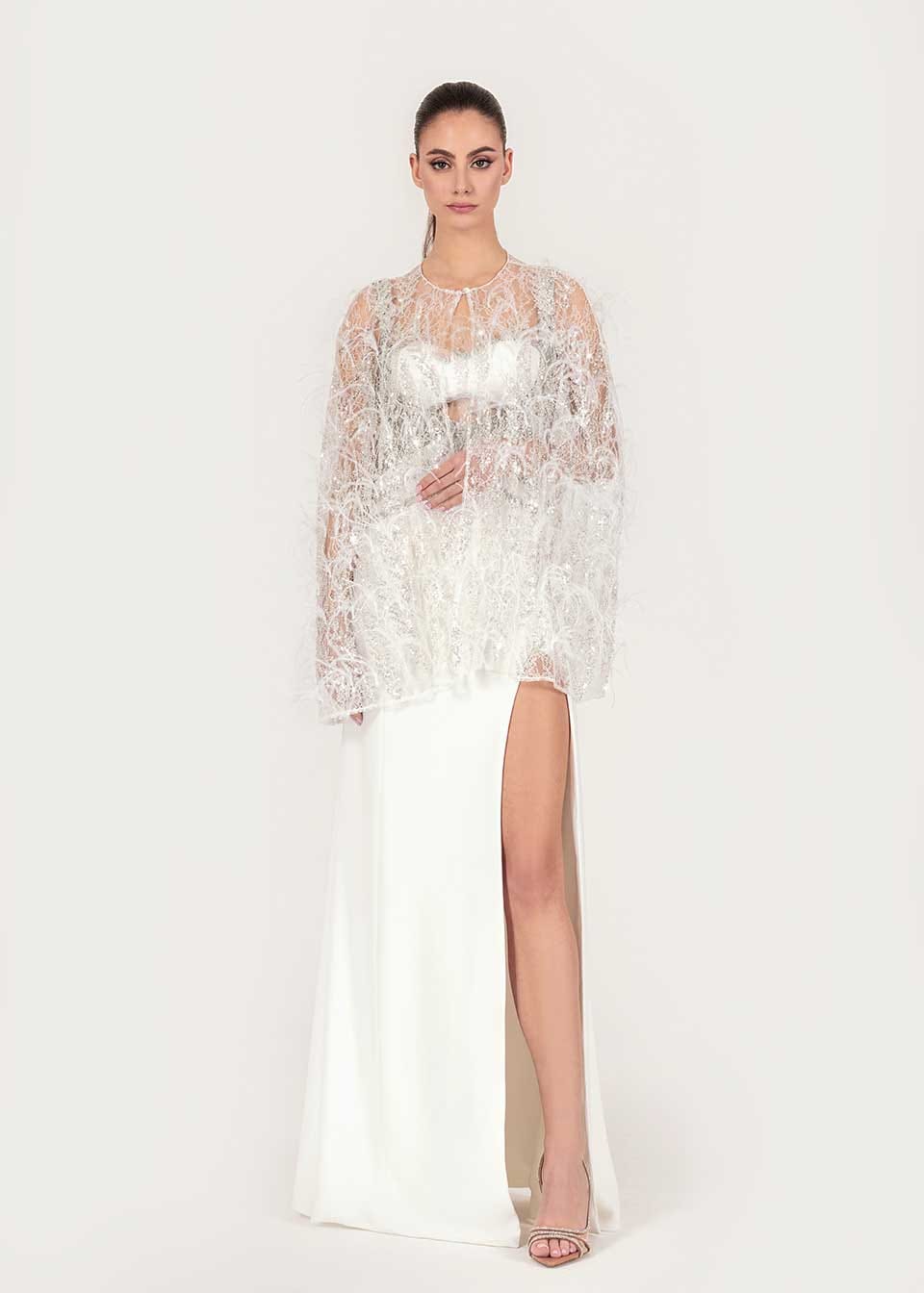 White crystal-embellished maxi dress made by Monika Dimova