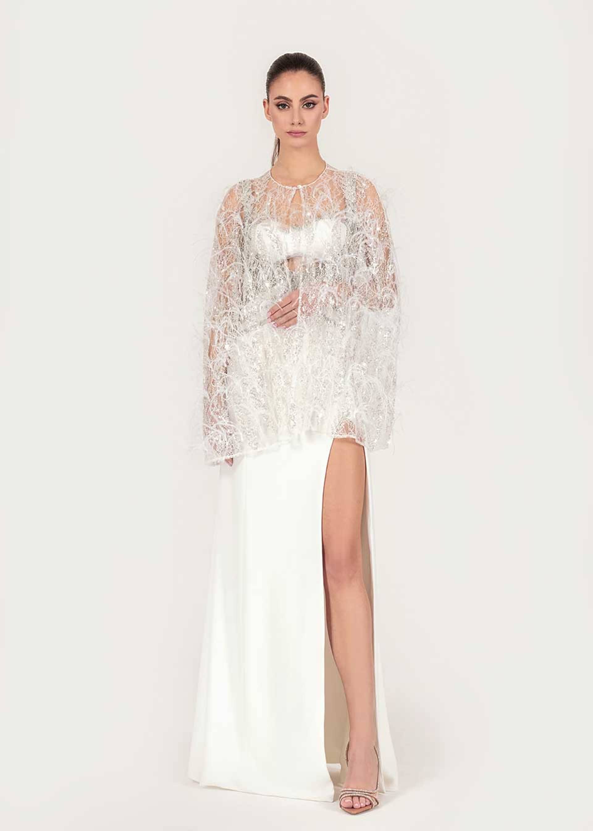 White crystal-embellished maxi dress made by Monika Dimova