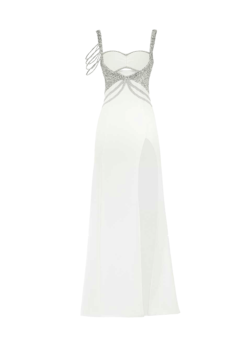 White crystal-embellished maxi dress made by Monika Dimova