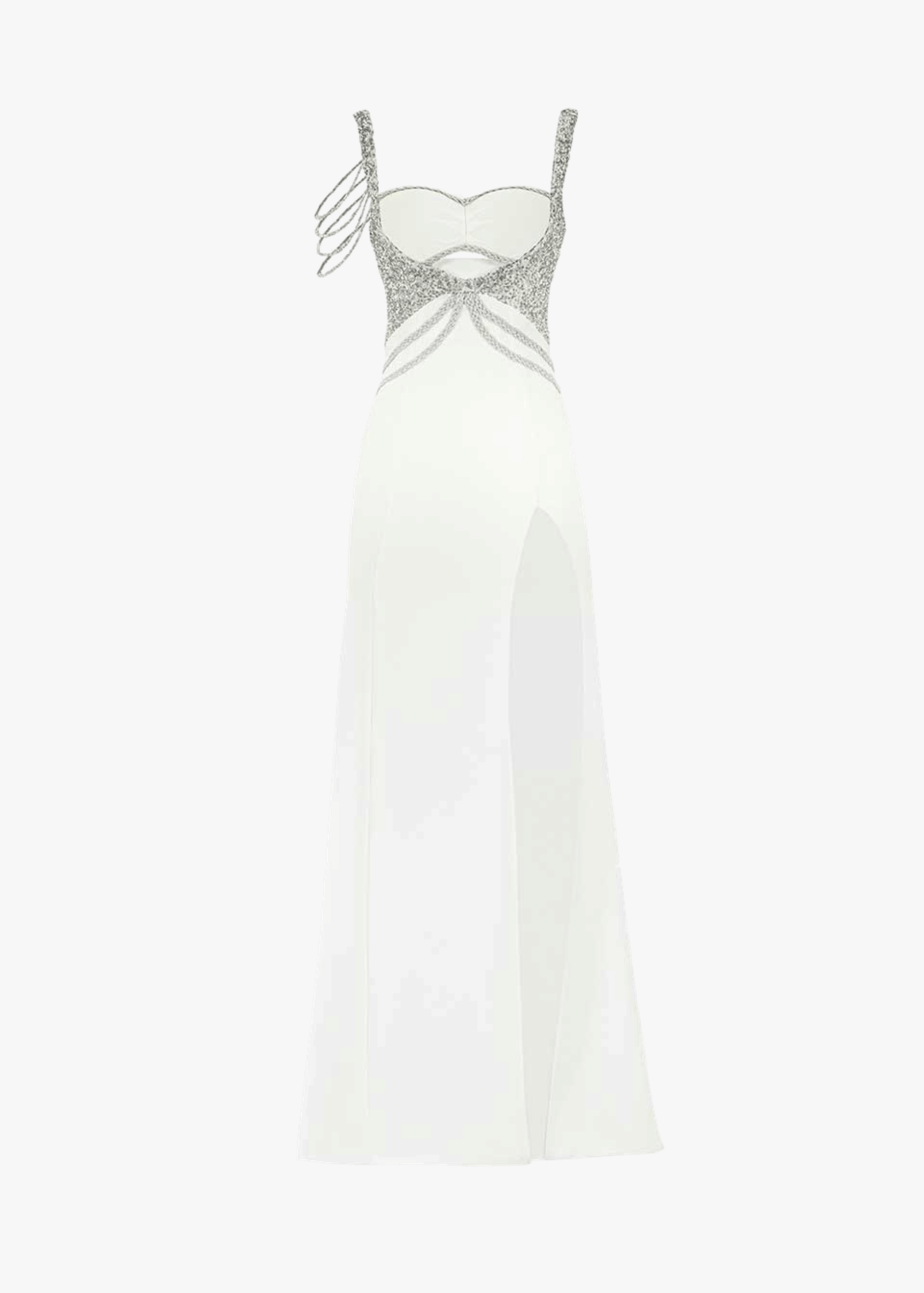 White crystal-embellished maxi dress made by Monika Dimova
