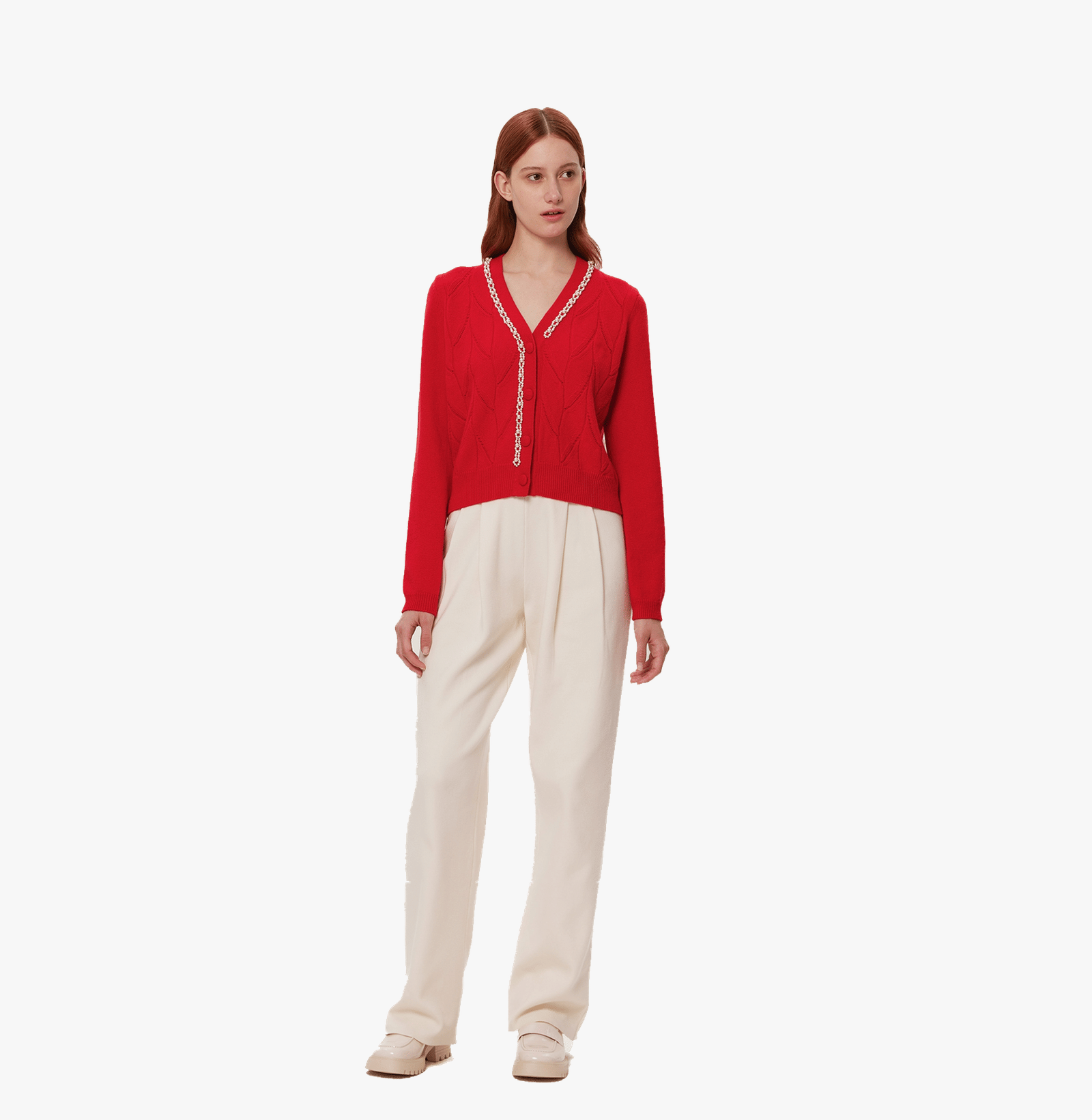 LEAF POINTELLE BEADED CARDIGAN made by CRUSH Collection