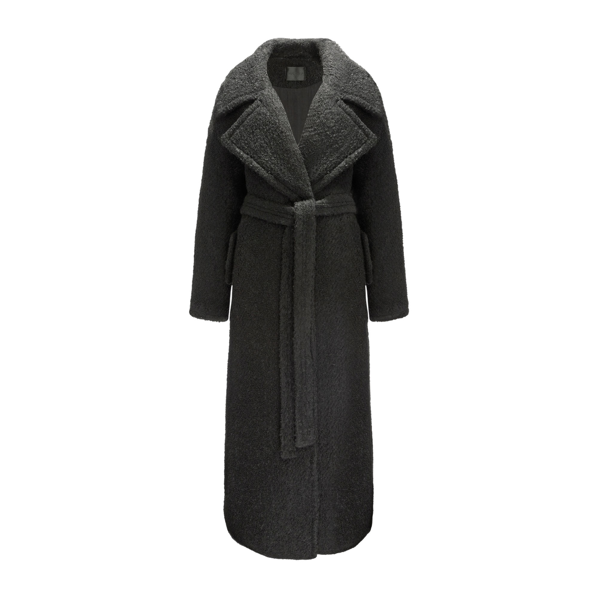 Long Boucle Coat With Belt made by YAVORSKA