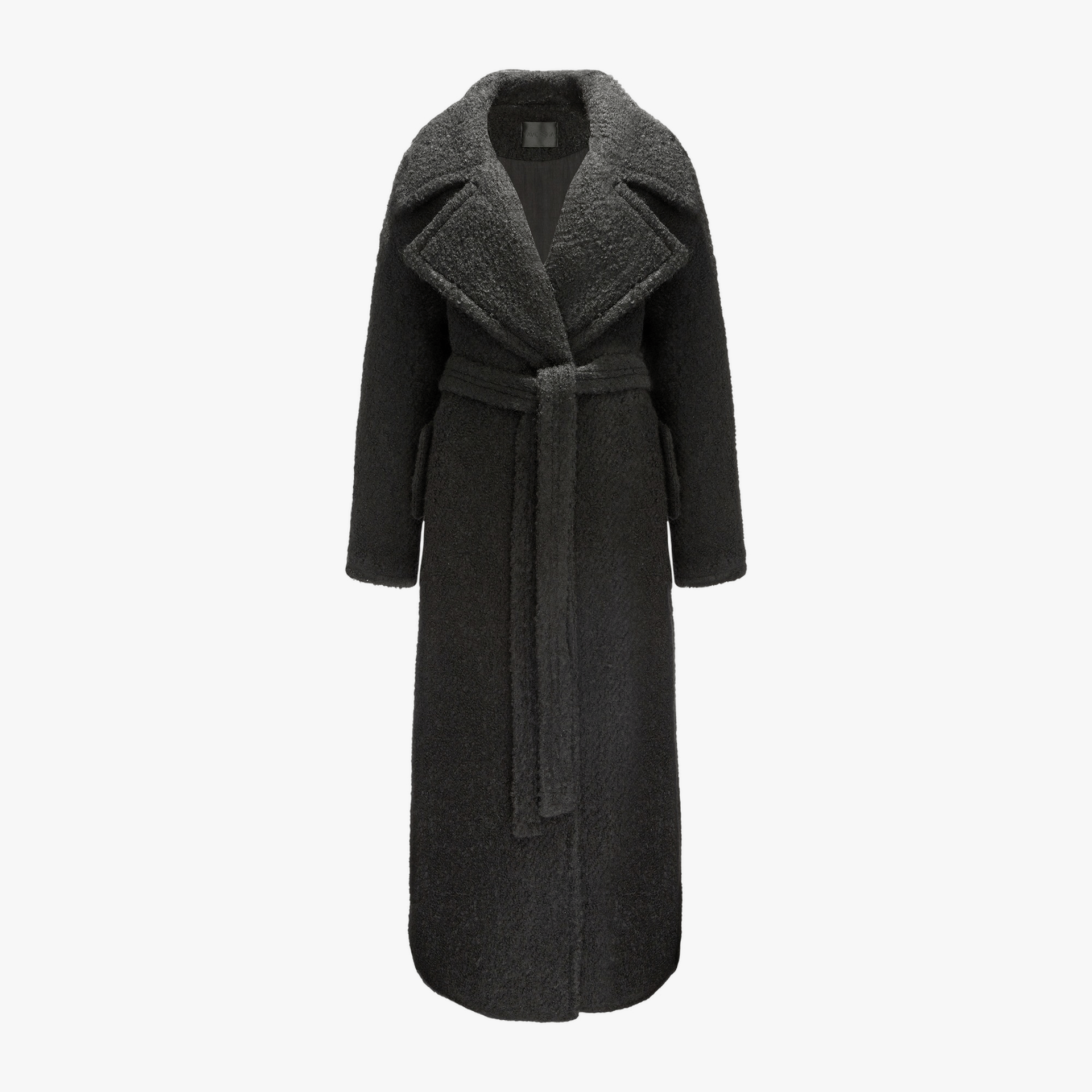Long Boucle Coat With Belt made by YAVORSKA
