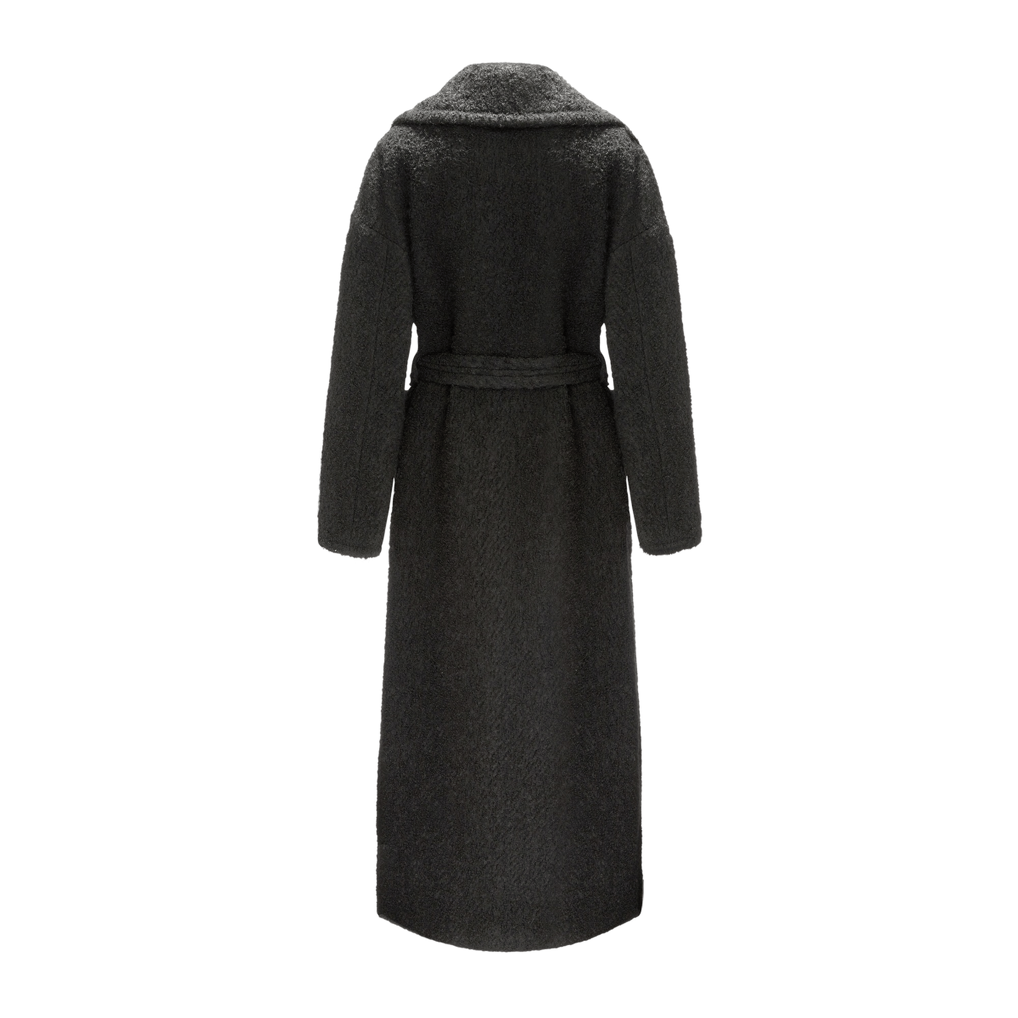 Long Boucle Coat With Belt made by YAVORSKA