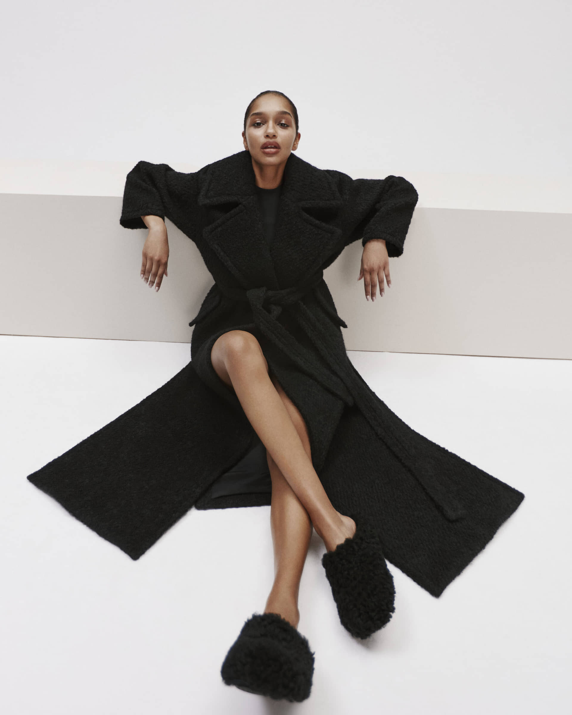 Long Boucle Coat With Belt made by YAVORSKA