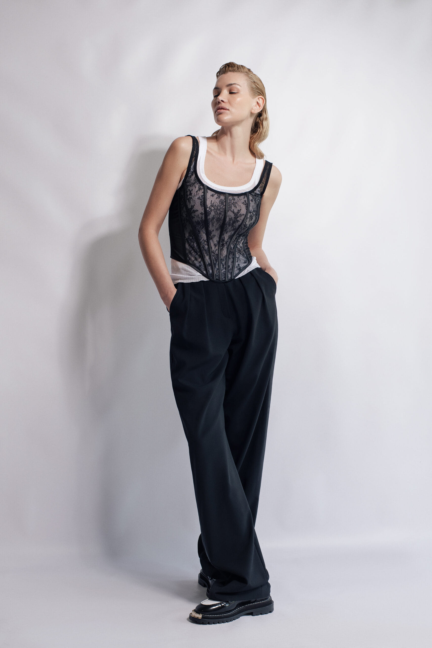 Victoria Black Chantilly Lace Special Occasion Bustier in Black made by Aureliana
