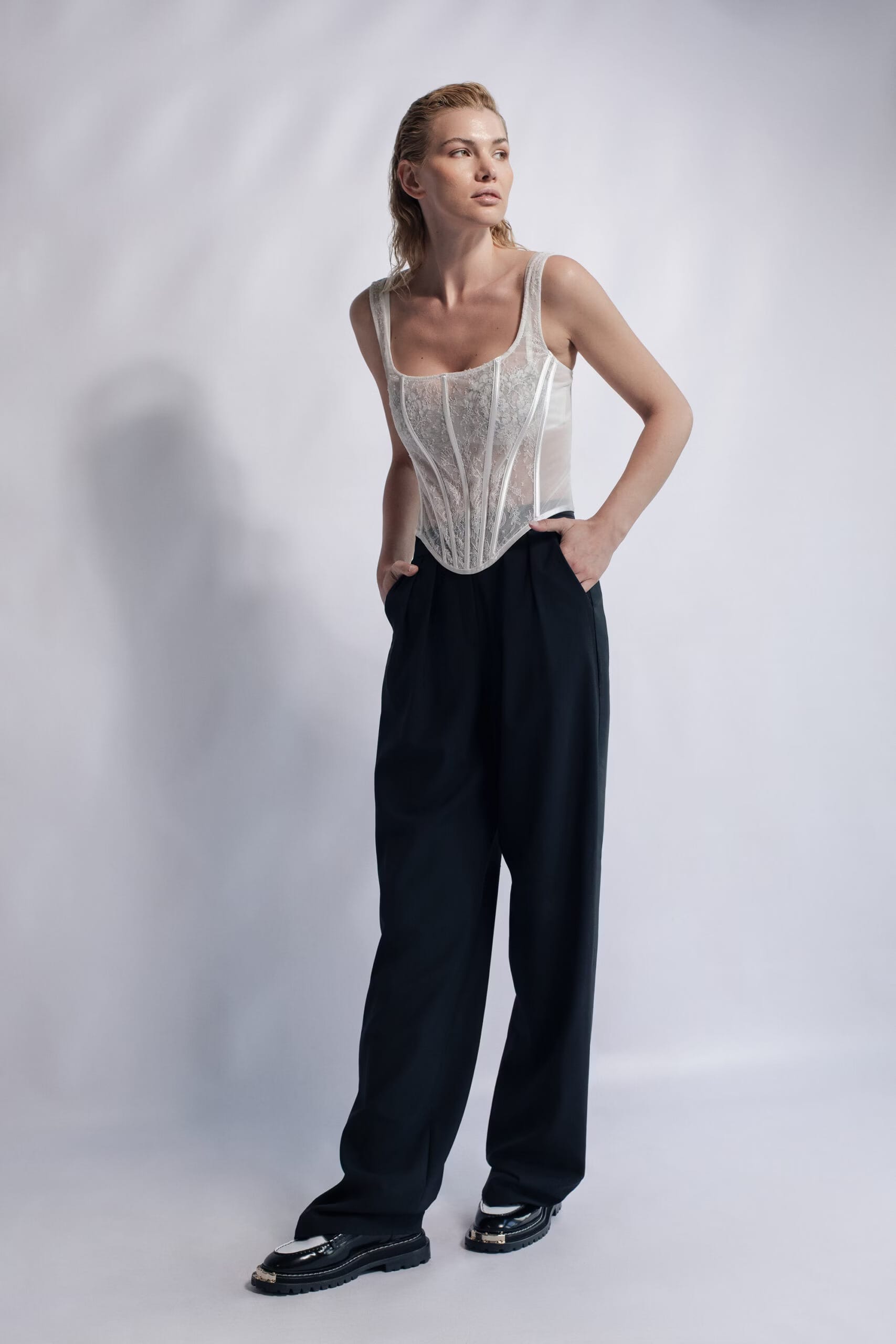 Victoria Black Chantilly Lace Special Occasion Bustier made by Aureliana