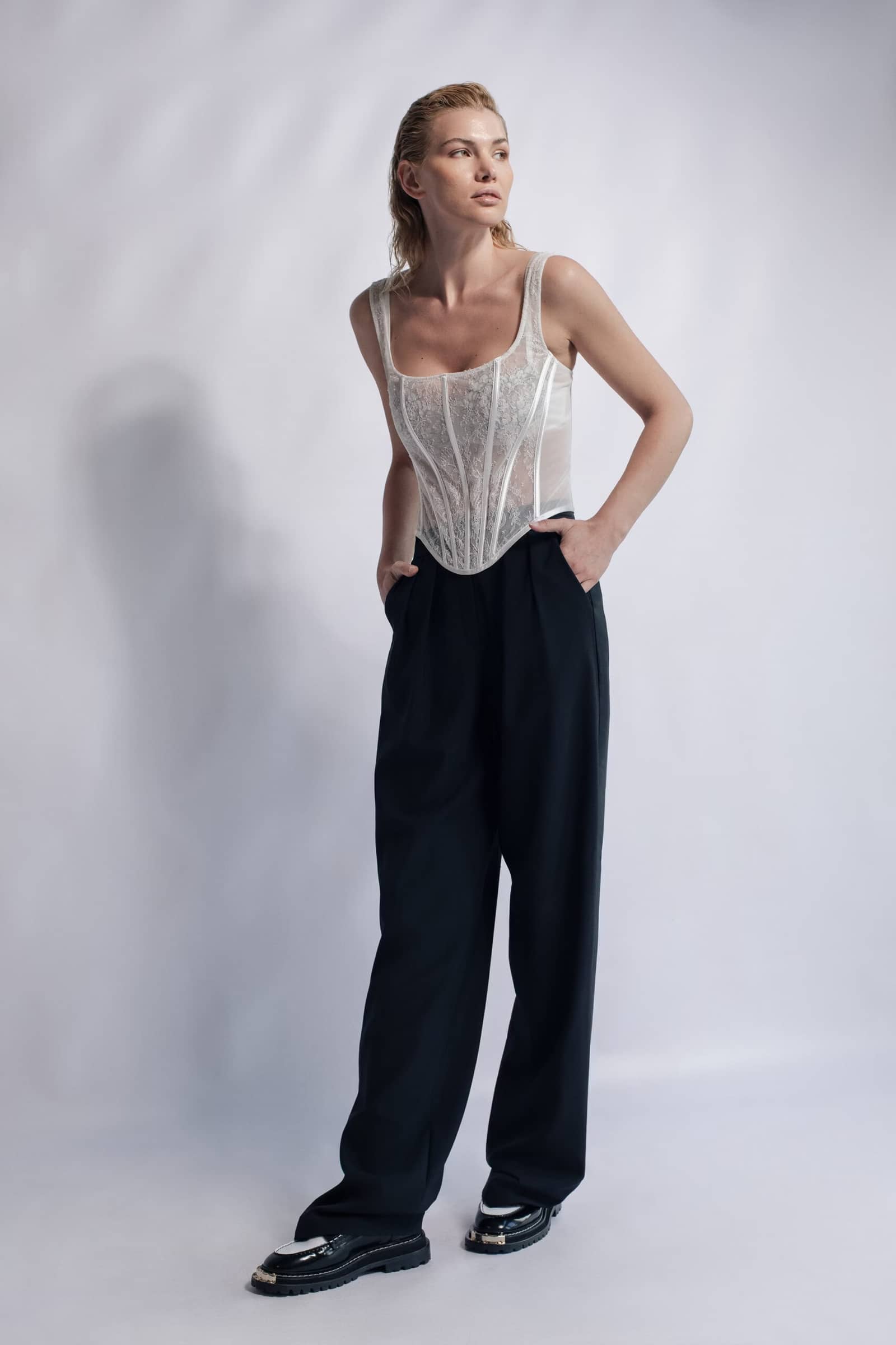 Victoria Black Chantilly Lace Special Occasion Bustier made by Aureliana