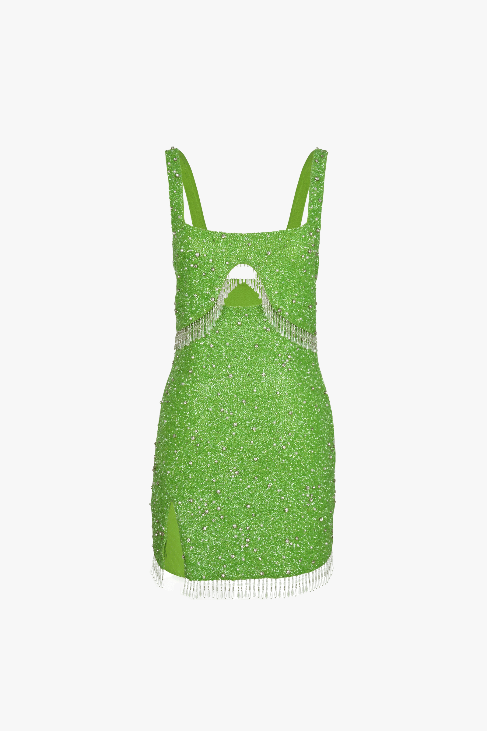 Artemis Green Beaded Tasseled Mini Dress – Daphne Collection made by Oceanus Swimwear