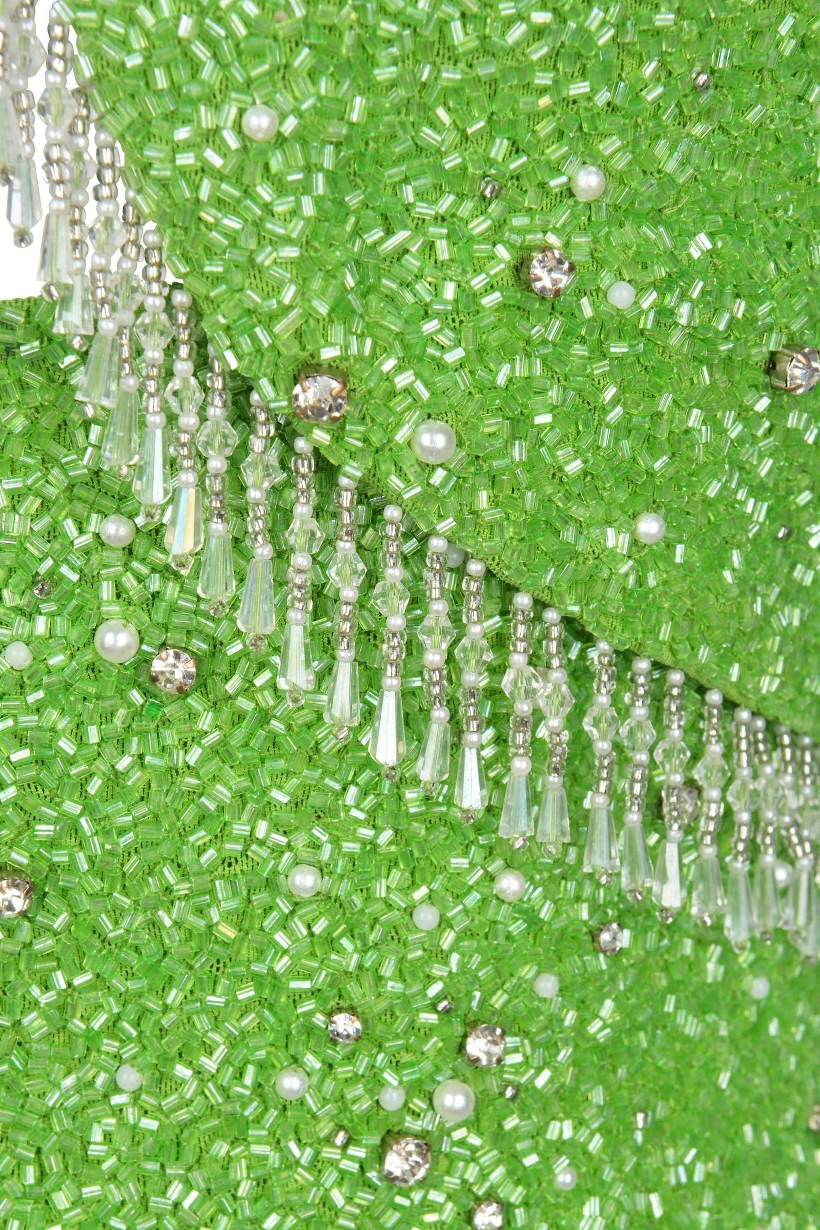 Artemis Green Beaded Tasseled Mini Dress – Daphne Collection made by Oceanus Swimwear