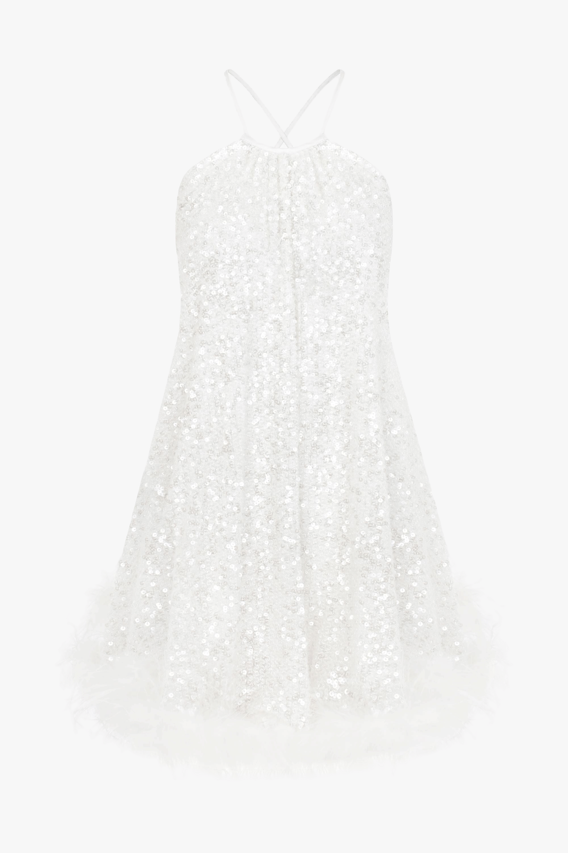 Yvonne Sequin Mini Dress in Crystal White in White made by Nazli Ceren