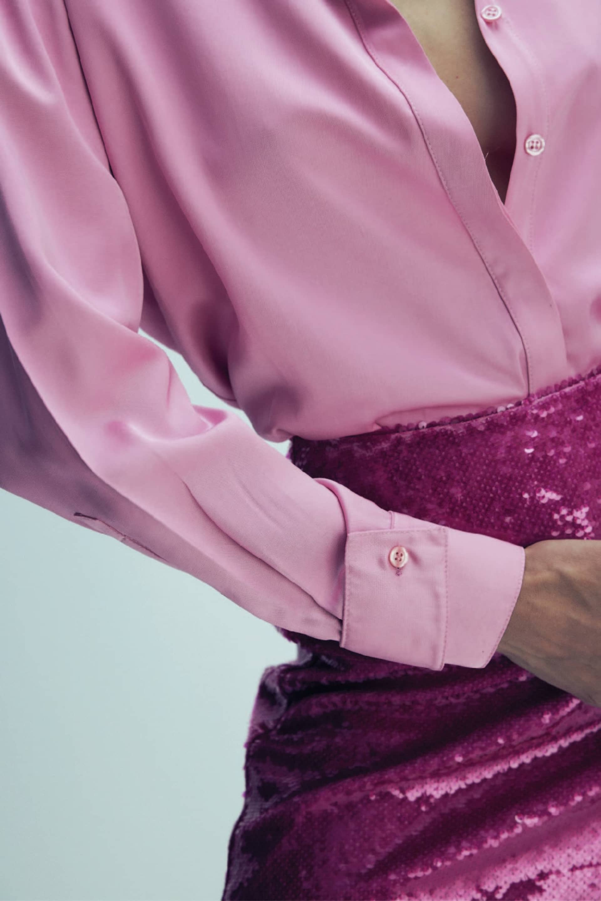 Ravenna Satin Shirt in Partfait Pink made by Nazli Ceren