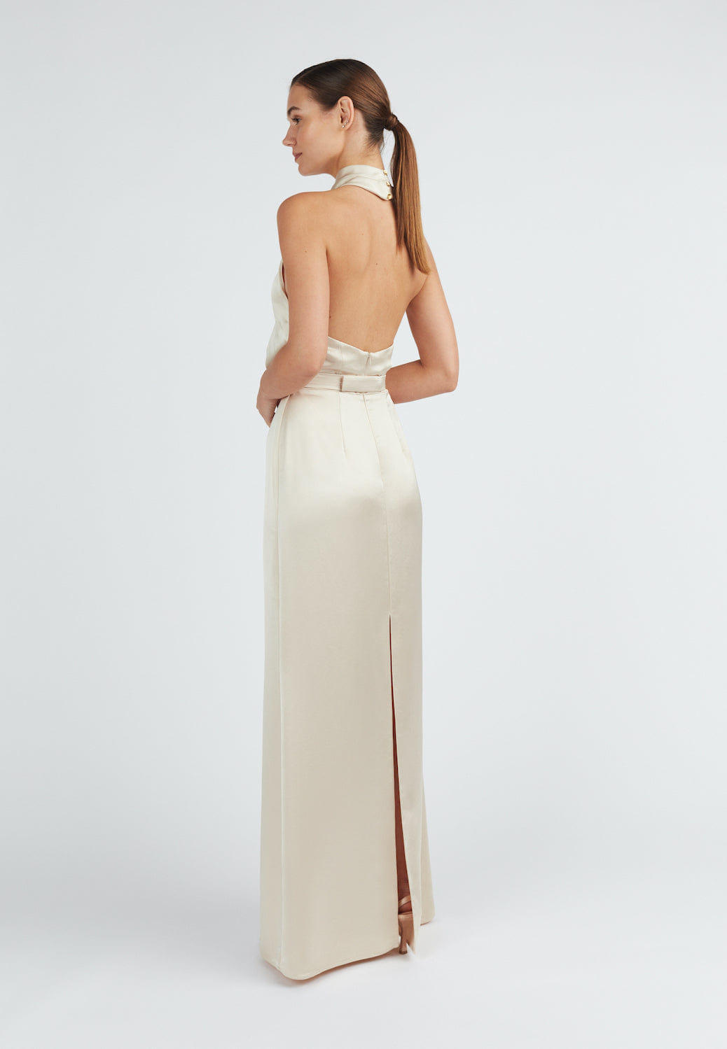 ALIUR champagne X Neckline Evening Dress made by UNDRESS