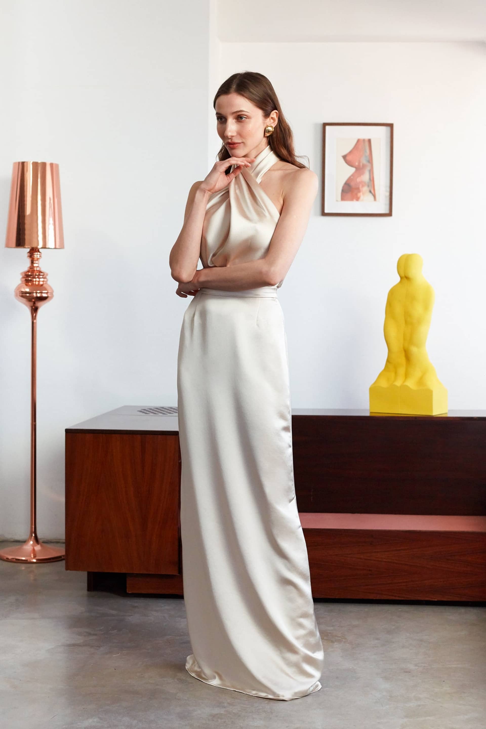 ALIUR champagne X Neckline Evening Dress made by UNDRESS