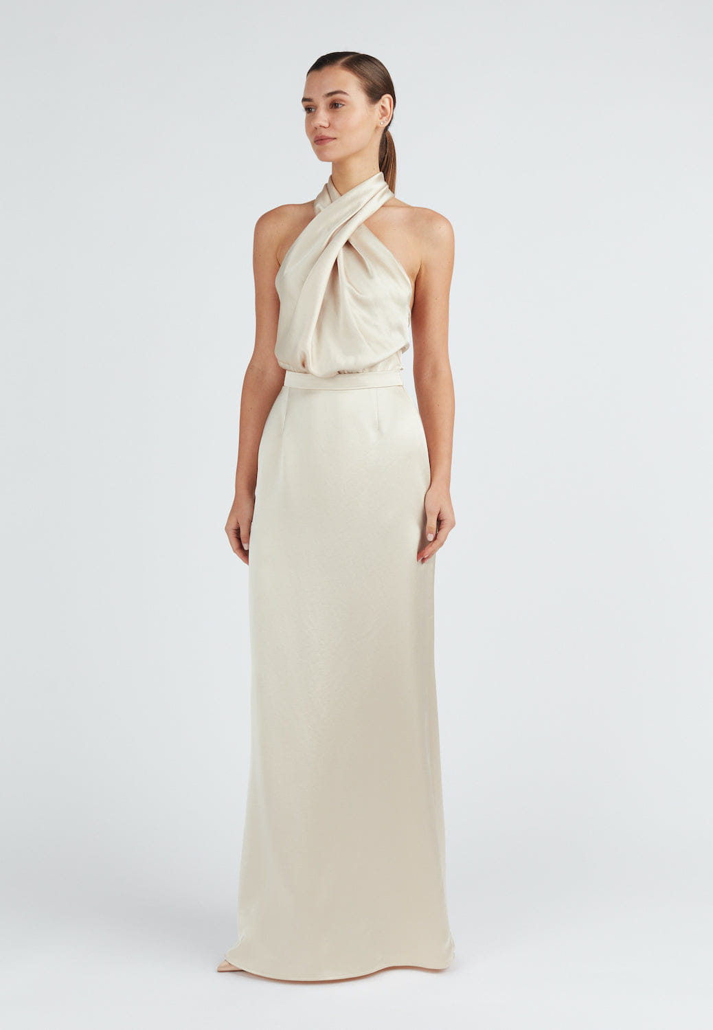 ALIUR champagne X Neckline Evening Dress made by UNDRESS