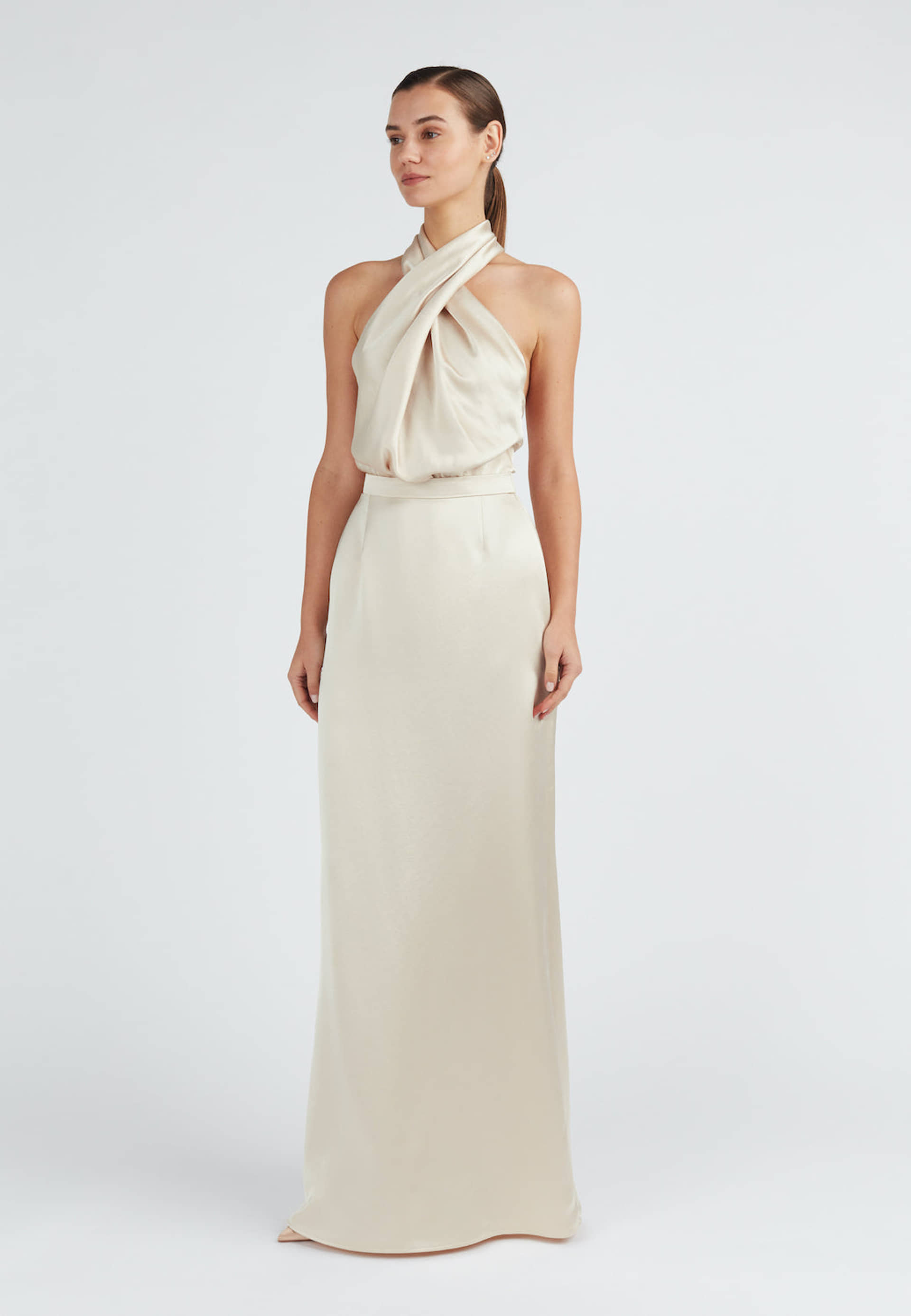 ALIUR champagne X Neckline Evening Dress made by UNDRESS