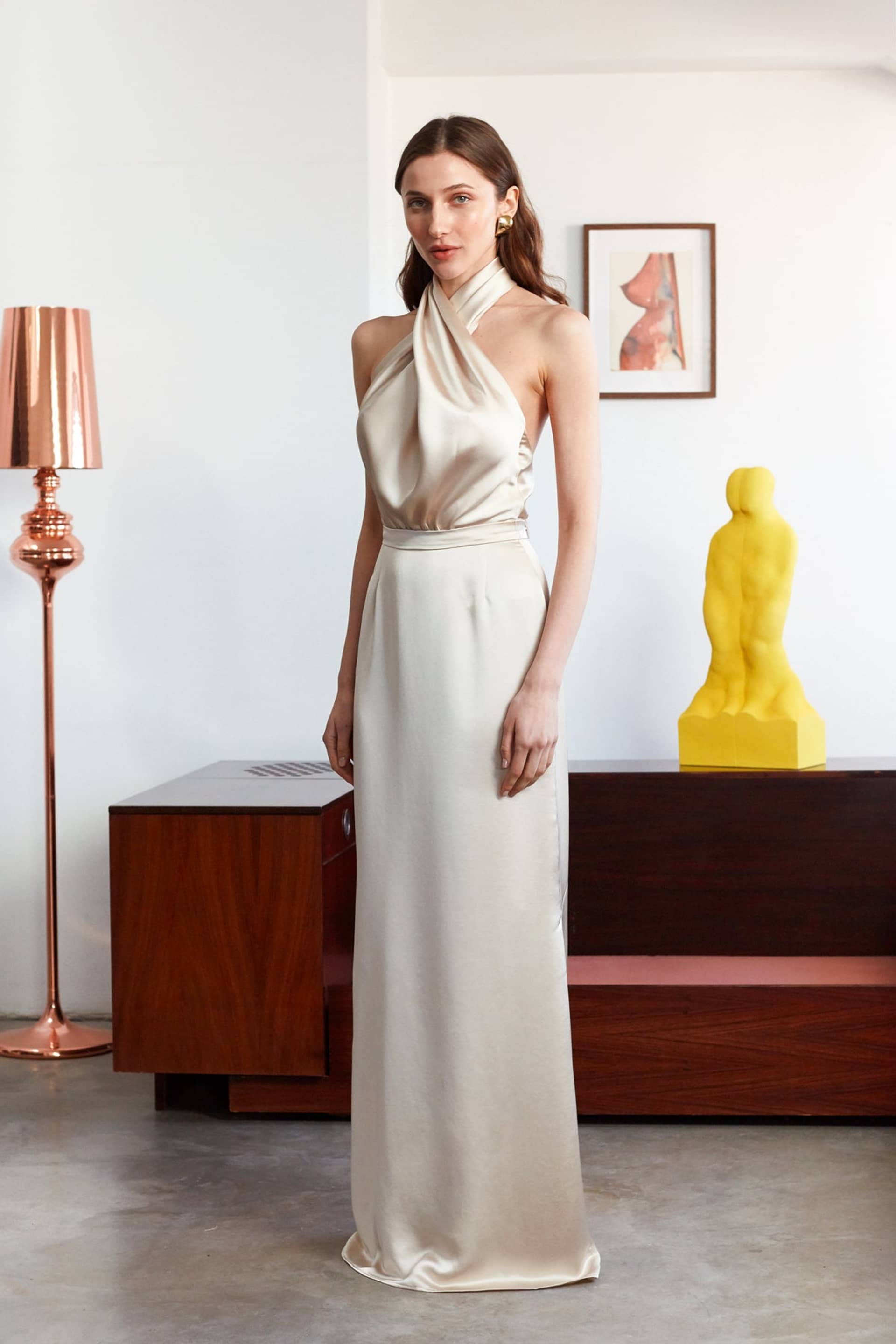 ALIUR champagne X Neckline Evening Dress made by UNDRESS