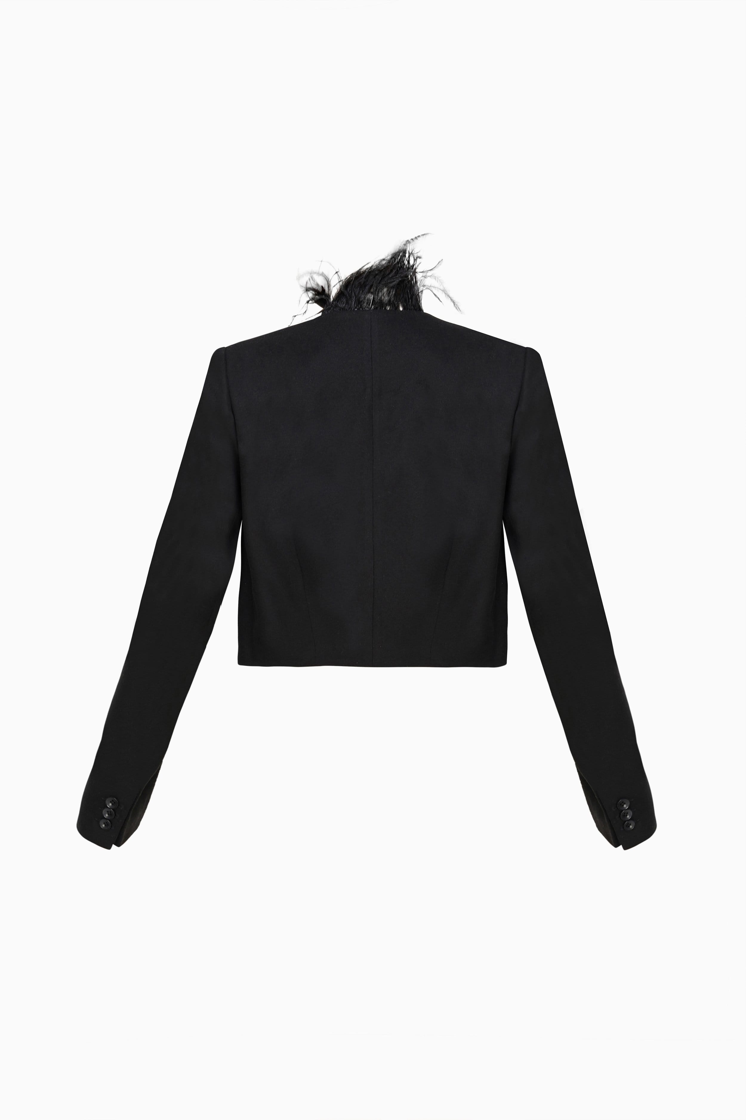 Black Tailored Twill Cropped Blazer made by Szabo Sihag