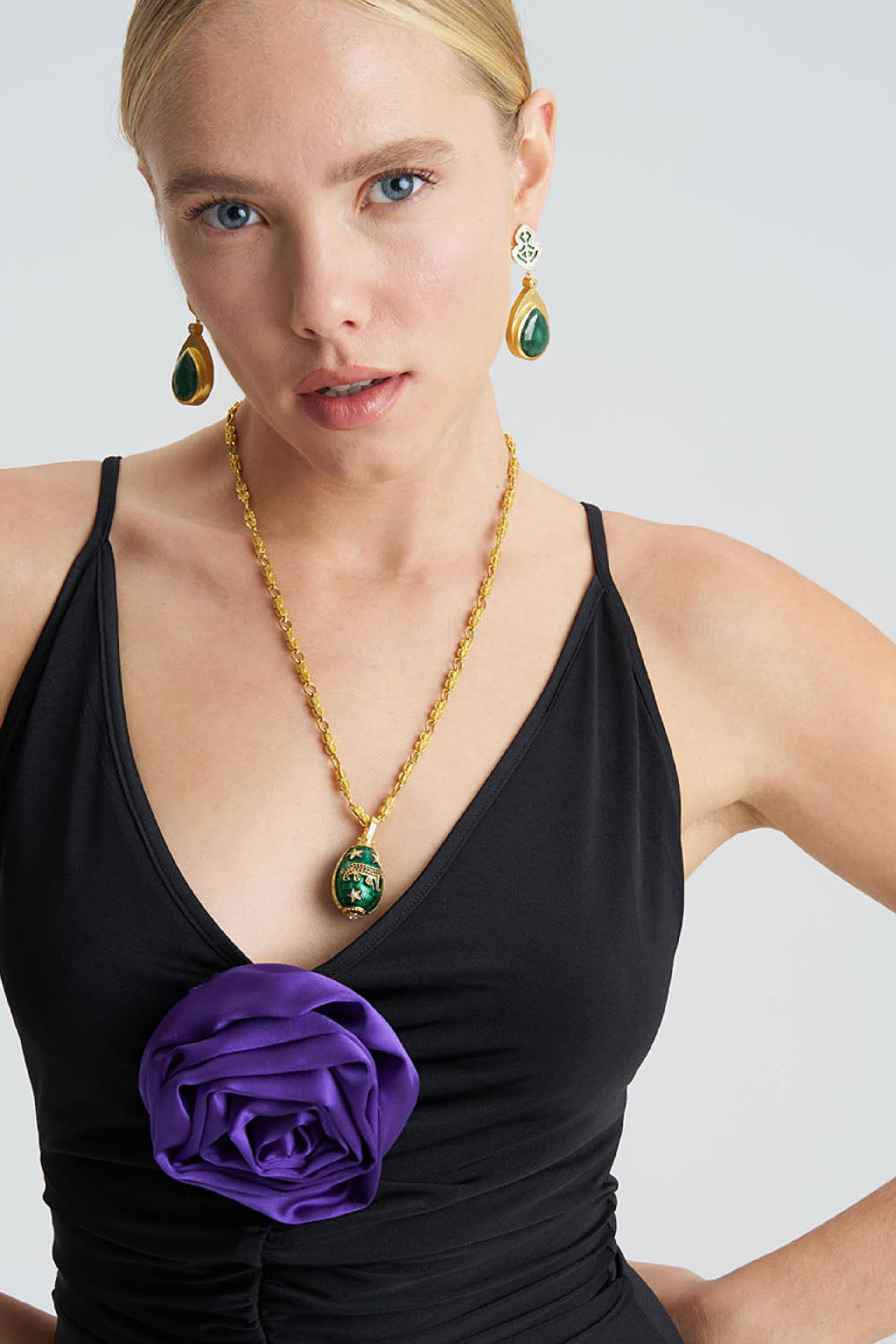 Panther Green Gold Necklace made by Lora Istanbul