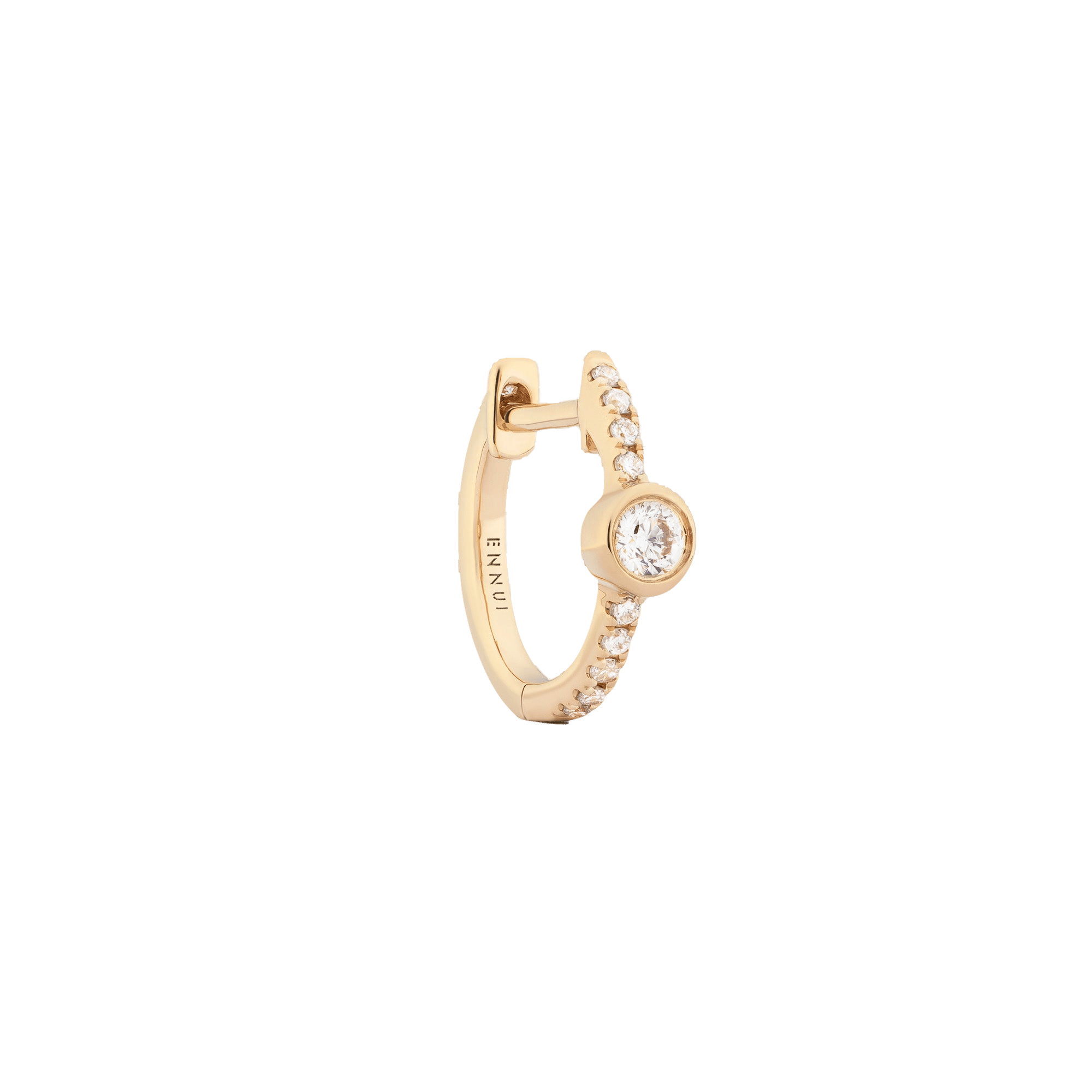 DOT DIAMOND HOOP - WHITE DIAMOND & PLAIN YELLOW GOLD - 10mm made by ENNUI