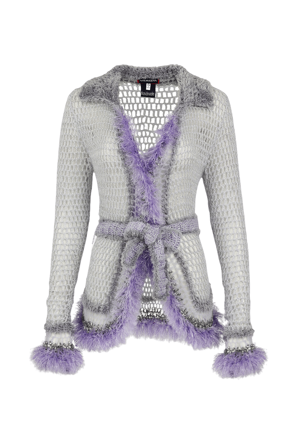 Light Grey Handmade Knit Cardigan in Purple made by ANDREEVA