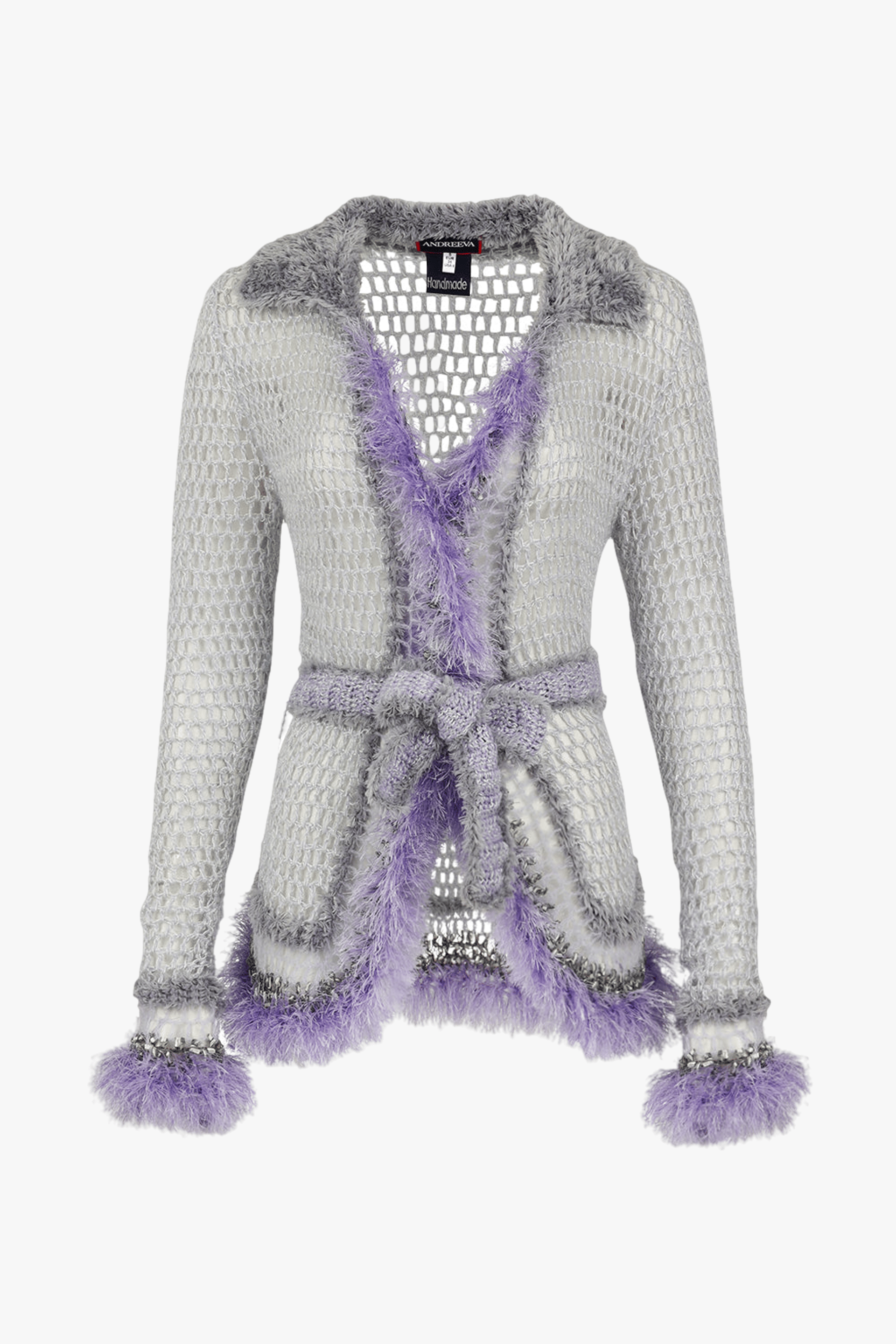 Light Grey Handmade Knit Cardigan in Purple made by ANDREEVA