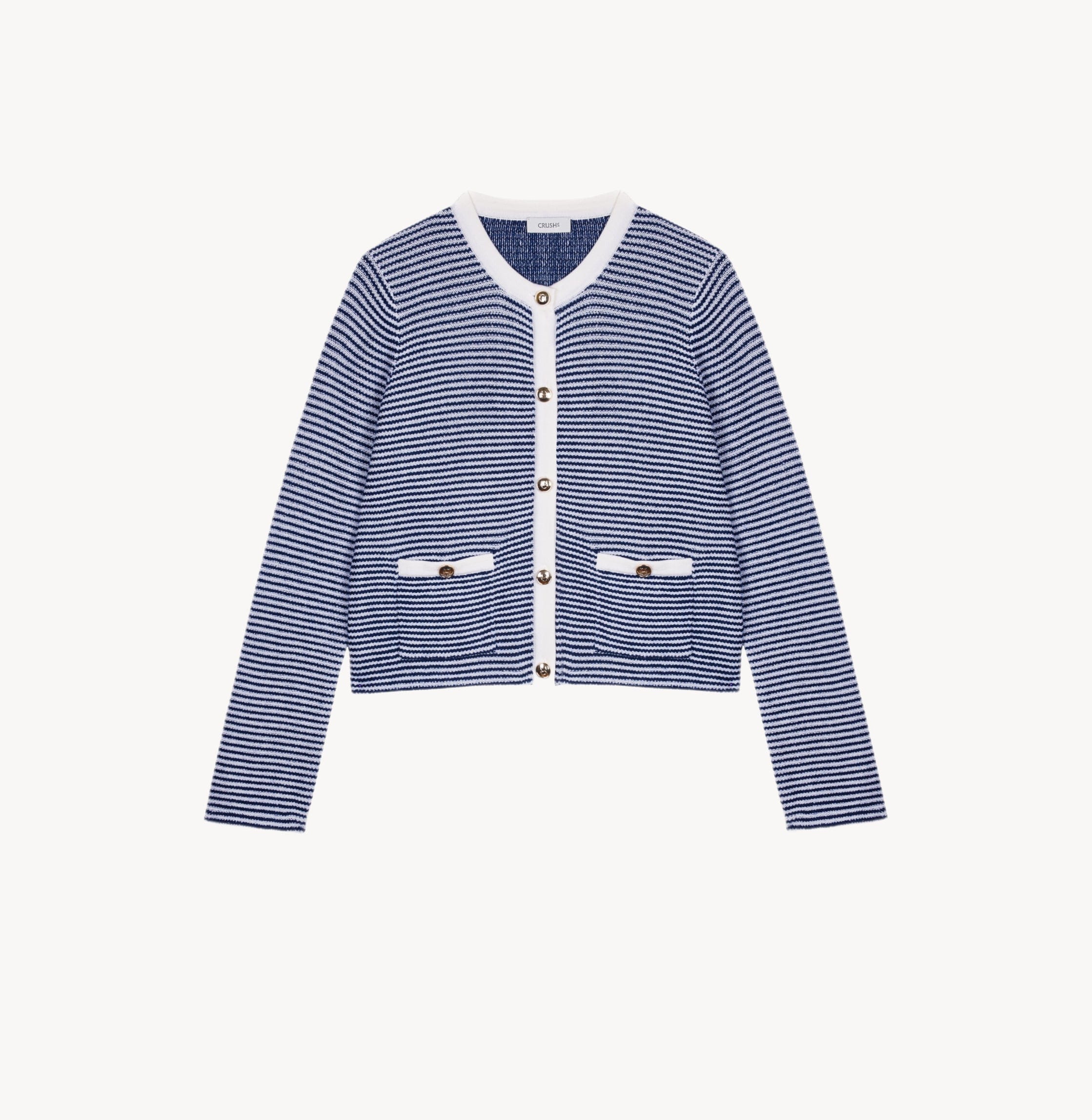 WOOL STRIPED CREWNECK CARDIGAN made by CRUSH Collection