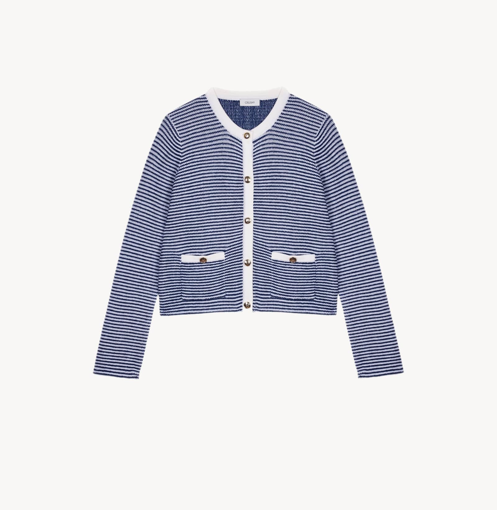 WOOL STRIPED CREWNECK CARDIGAN made by CRUSH Collection