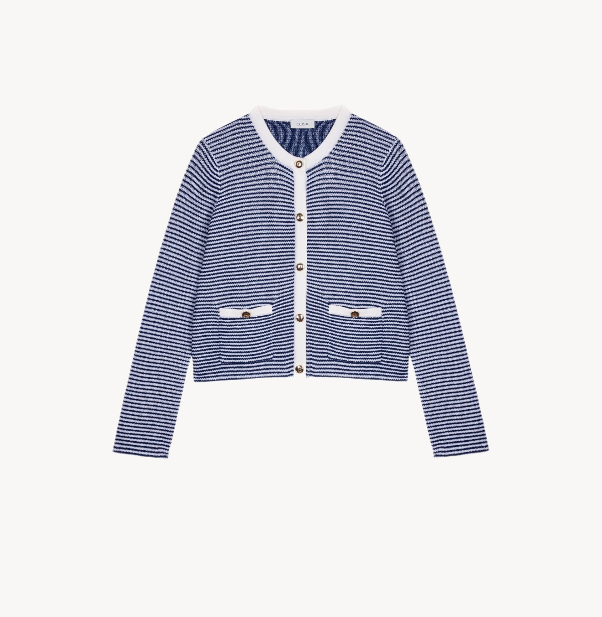 WOOL STRIPED CREWNECK CARDIGAN made by CRUSH Collection