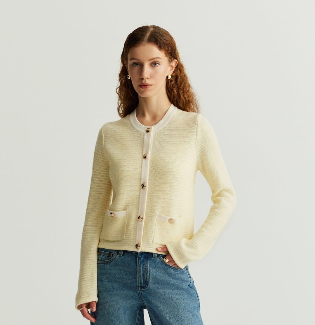 WOOL STRIPED CREWNECK CARDIGAN made by CRUSH Collection