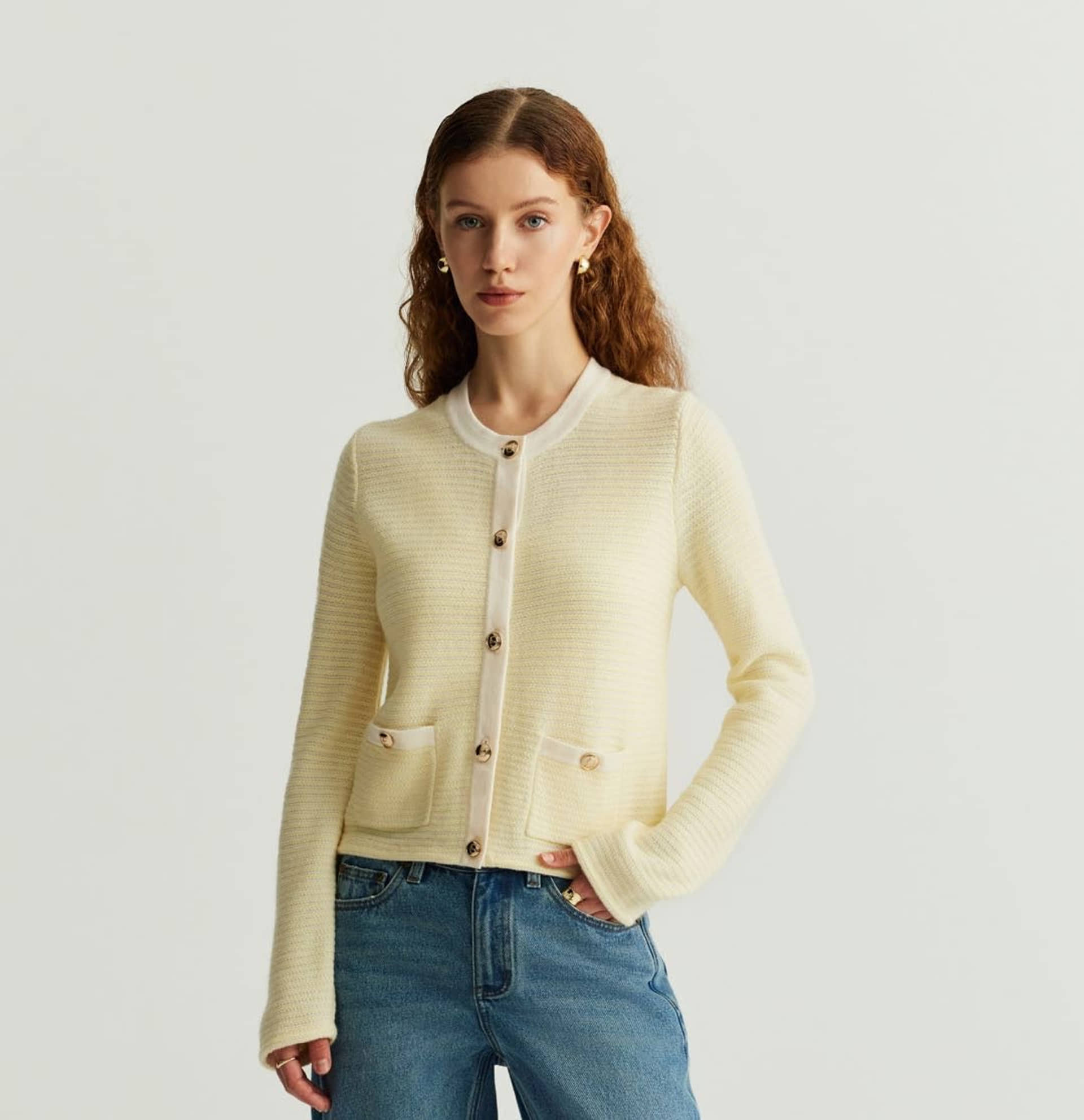 WOOL STRIPED CREWNECK CARDIGAN made by CRUSH Collection