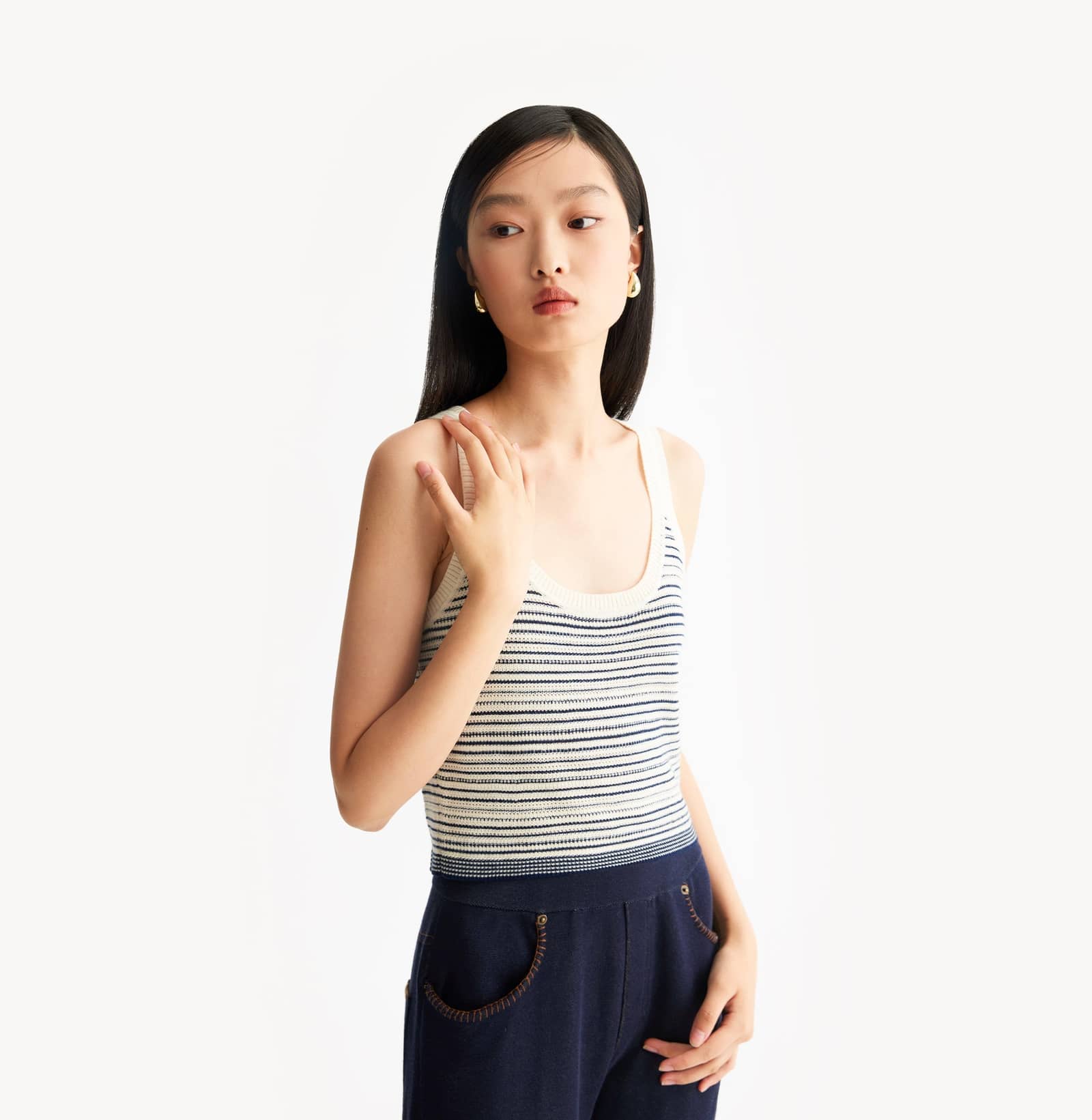 STRIPED U-NECK TANK TOP made by CRUSH Collection