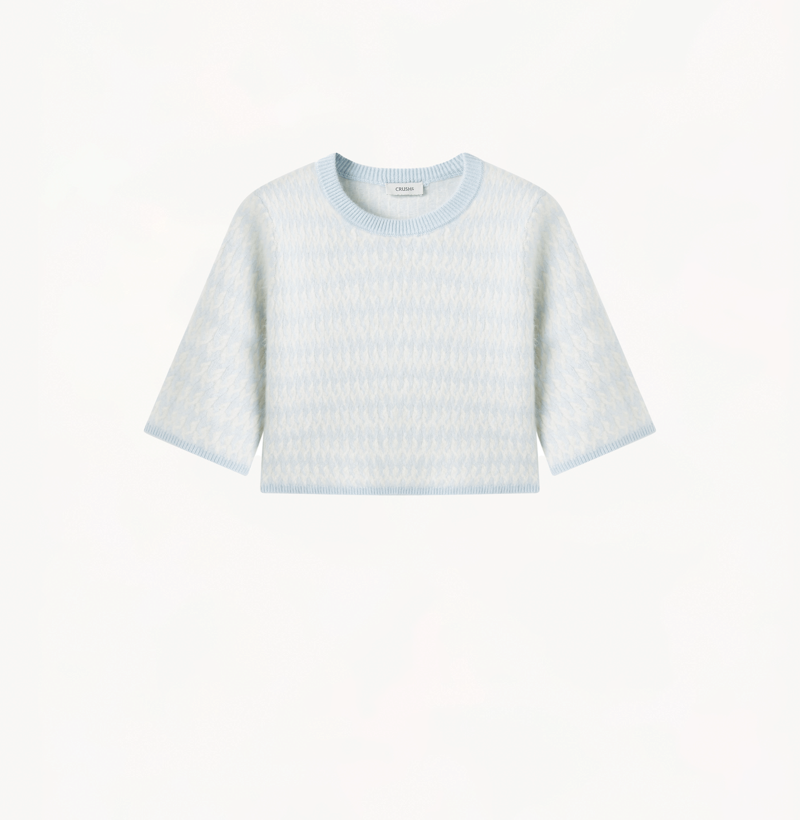 TWO-TONED FLUFFY CASHMERE CREWNECK CROPPED TOP in Blue made by CRUSH Collection