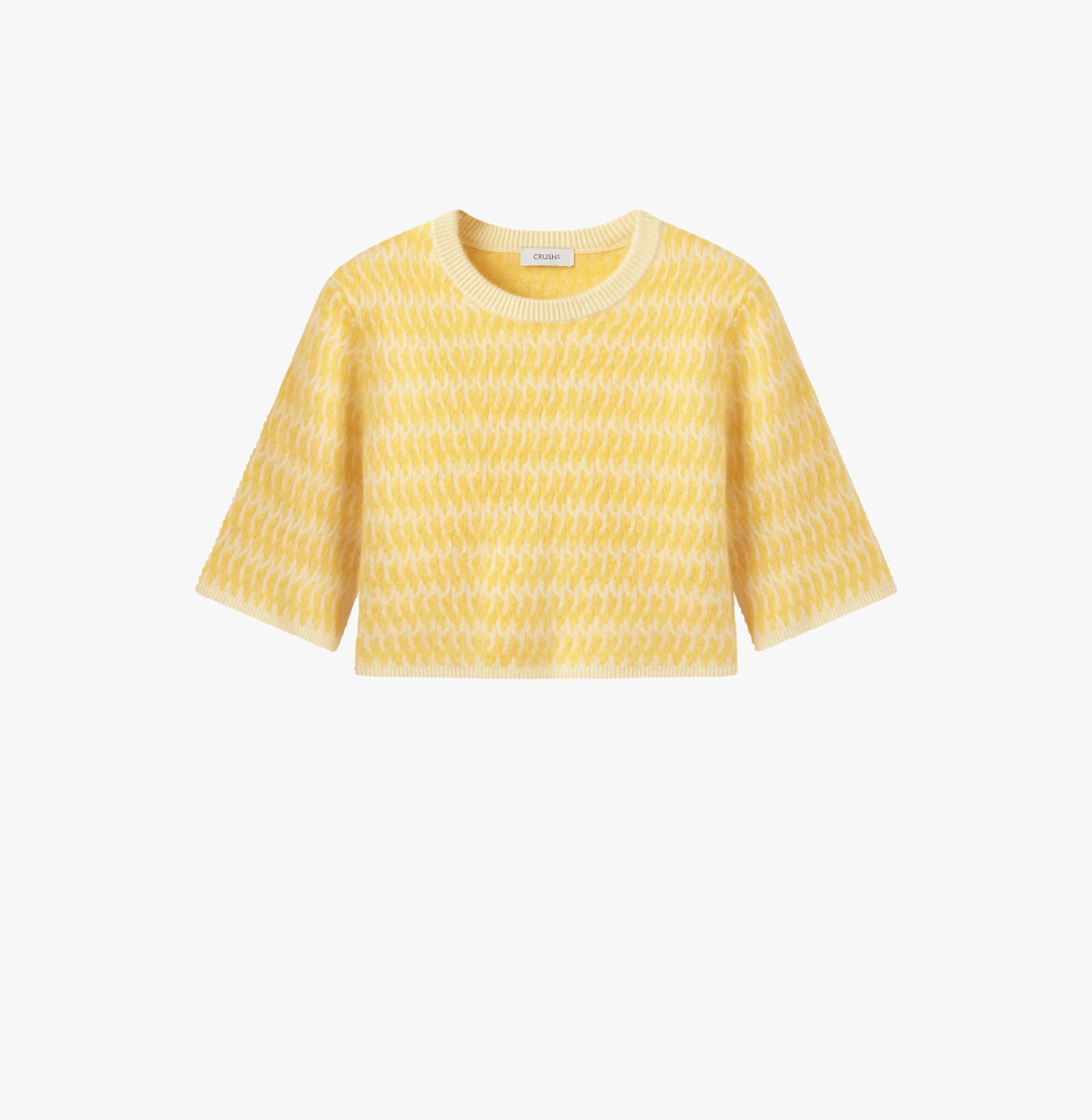 TWO-TONED FLUFFY CASHMERE CREWNECK CROPPED TOP in Yellow made by CRUSH Collection