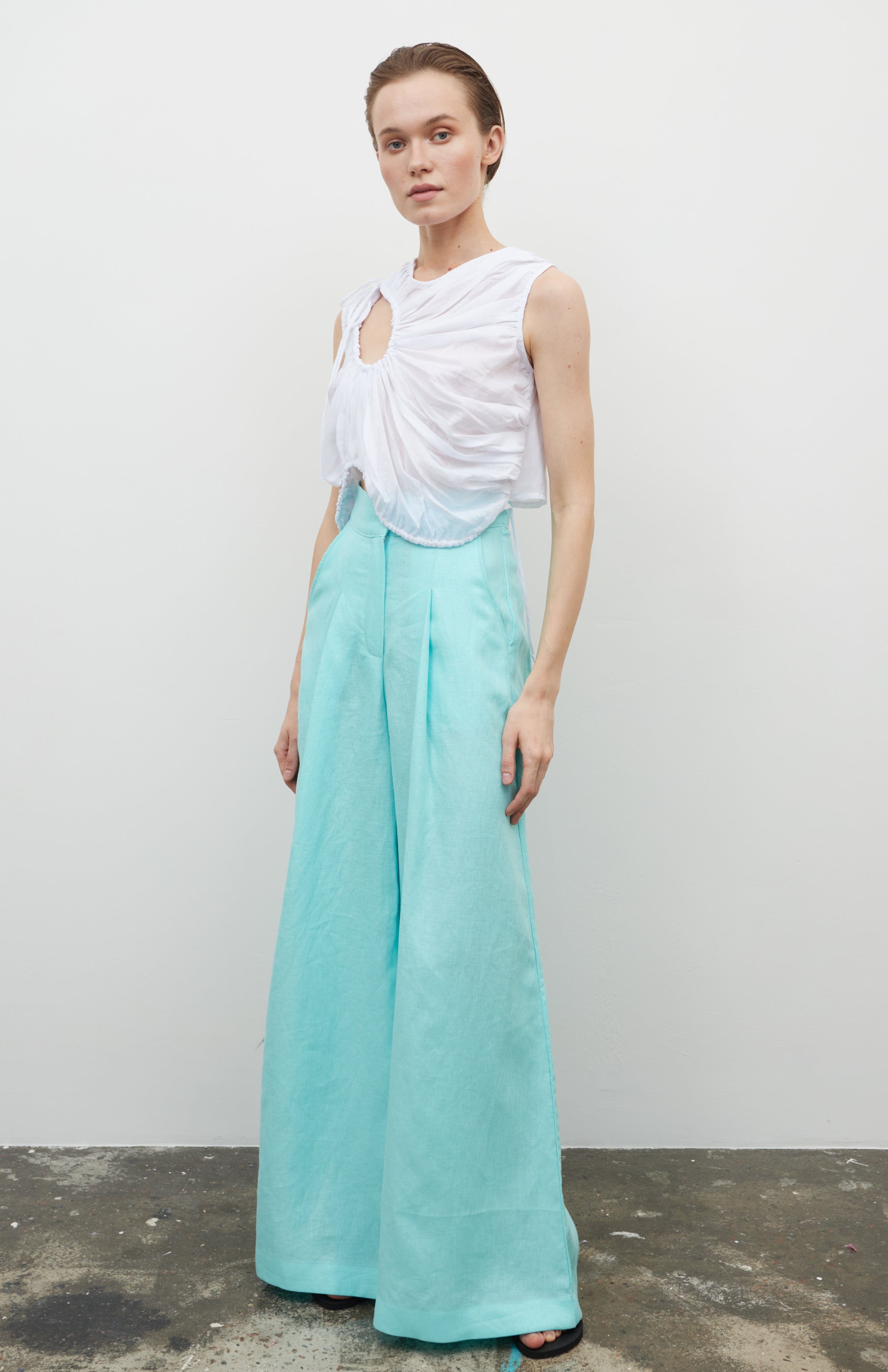 High-waisted wide-leg trousers made by Tamar Keburia