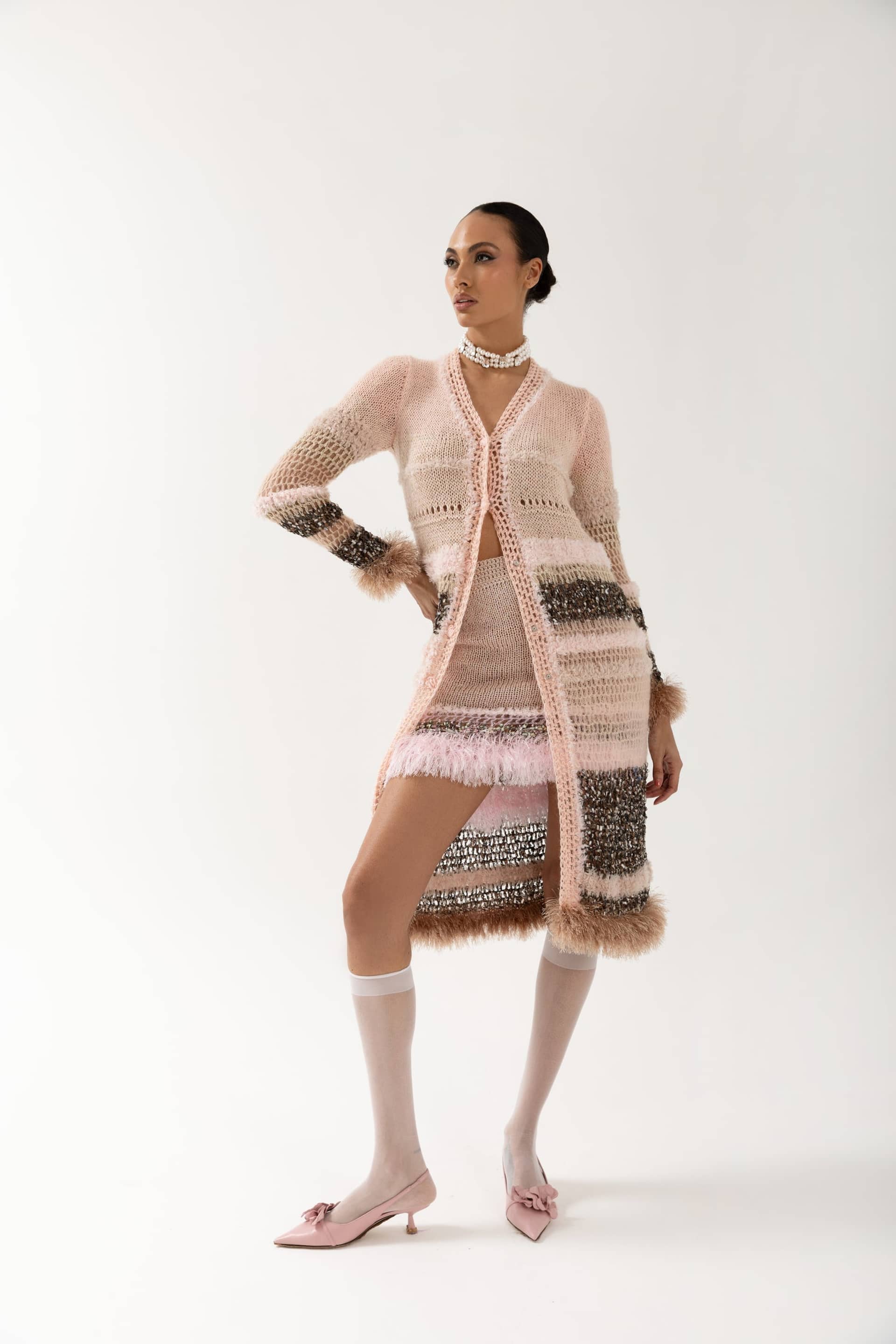 Baby Pink Handmade Knit Cardigan-Dress made by ANDREEVA