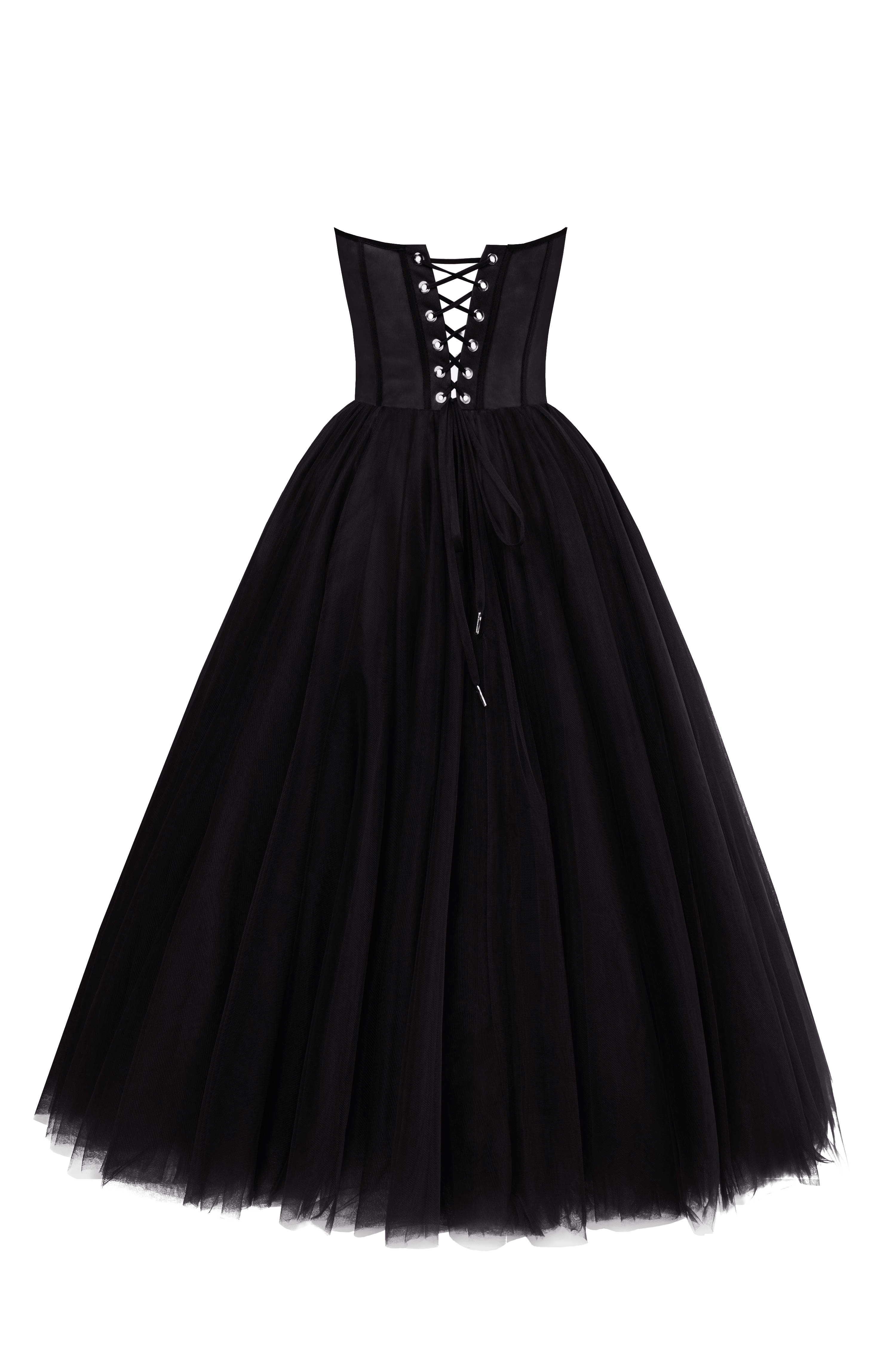 Black Strapless Puffy Midi Tulle Dress made by Milla