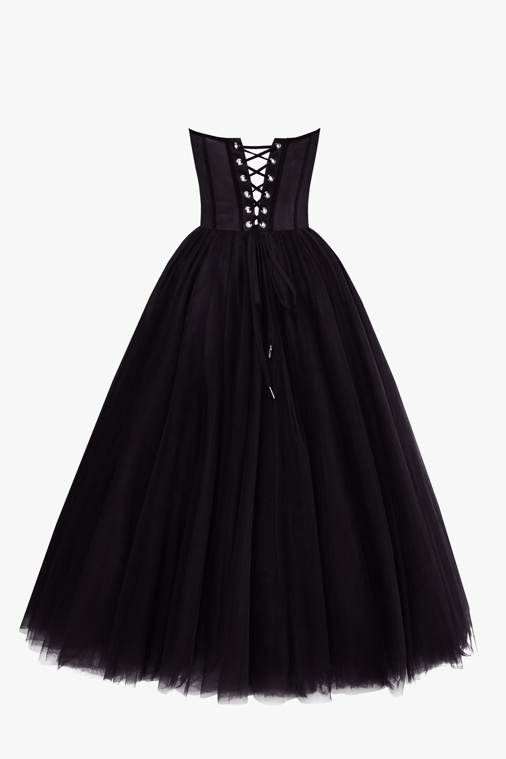 Black Strapless Puffy Midi Tulle Dress made by Milla