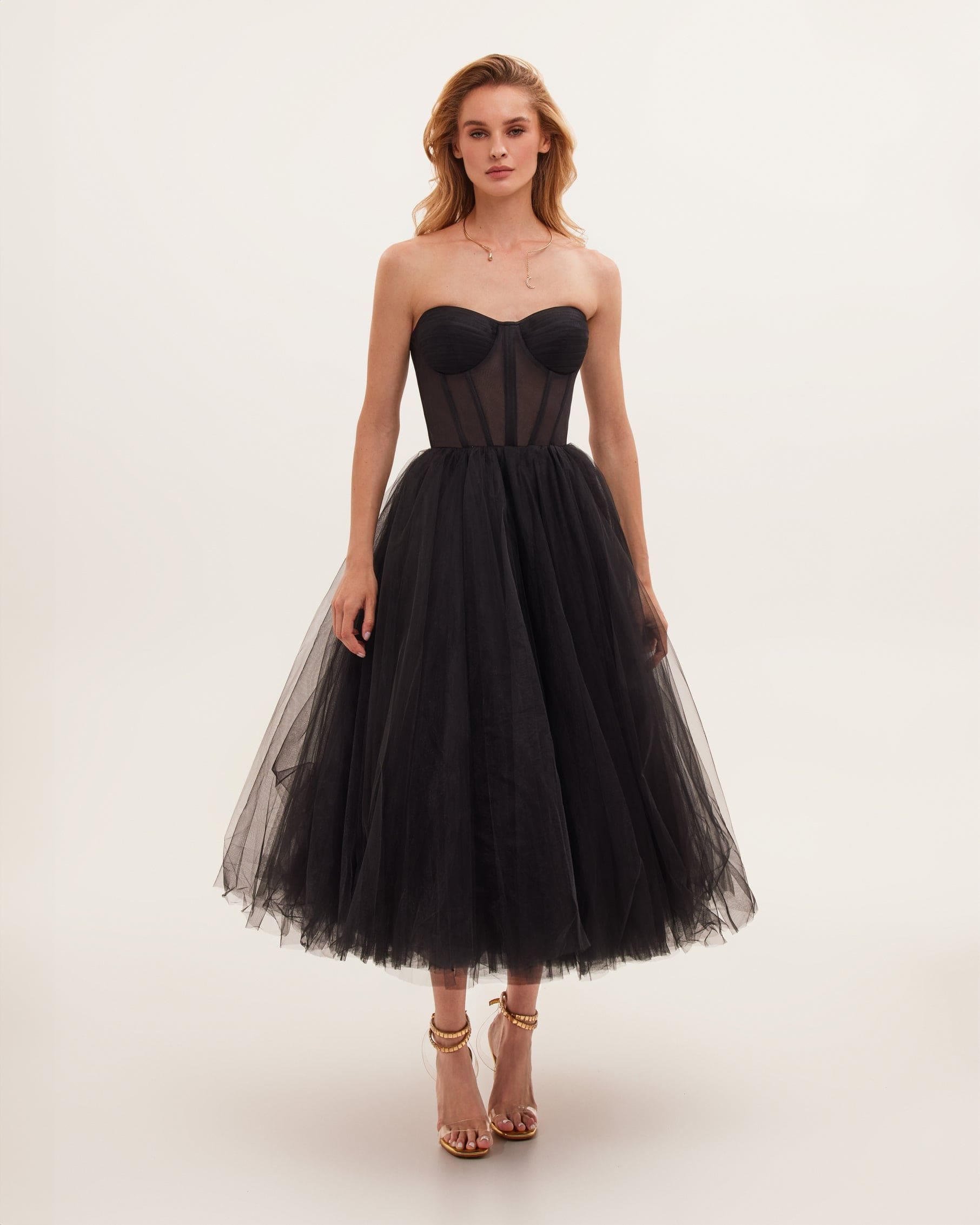 Black Strapless Puffy Midi Tulle Dress made by Milla