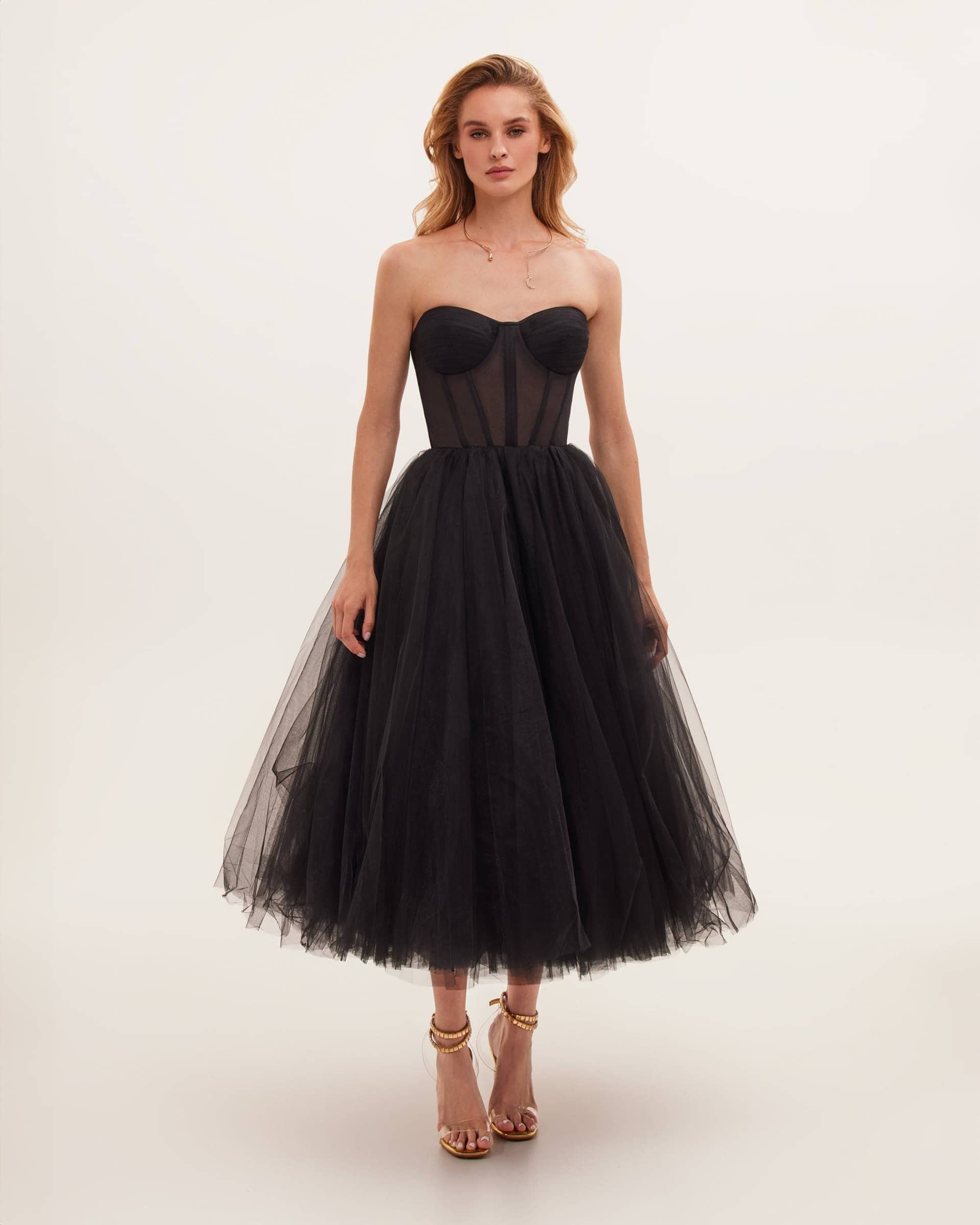 Black Strapless Puffy Midi Tulle Dress made by Milla