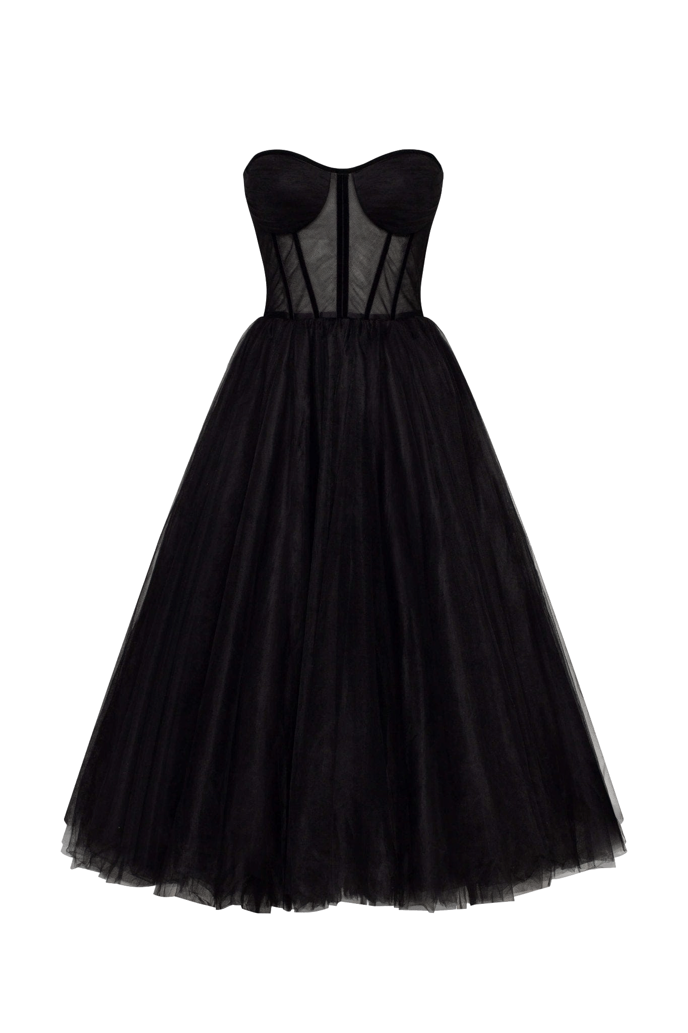 Black Strapless Puffy Midi Tulle Dress made by Milla